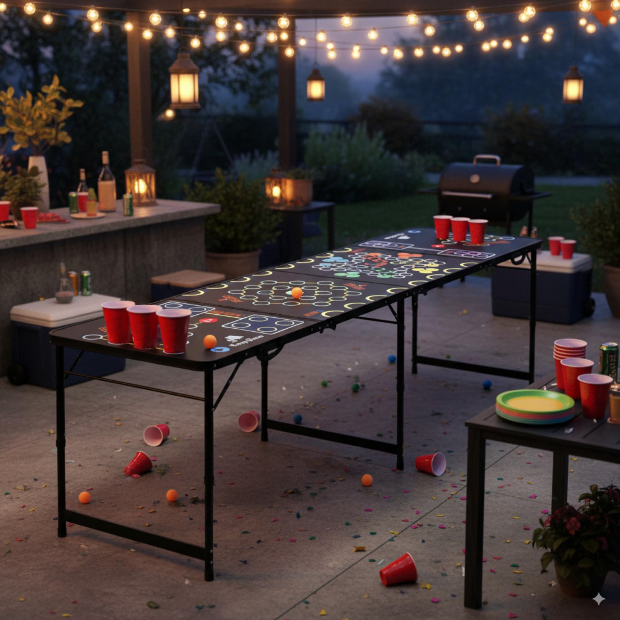 CampFeuer Bierpong Tisch | Klappbarer 6 in 1 Multigame Tisch inkl. 106-teiliges Zubehörset | Beer Pong Spiel für Rage Cage, Schnapspong & Partyspiele | Trinkspiel für Erwachsene | Partygame