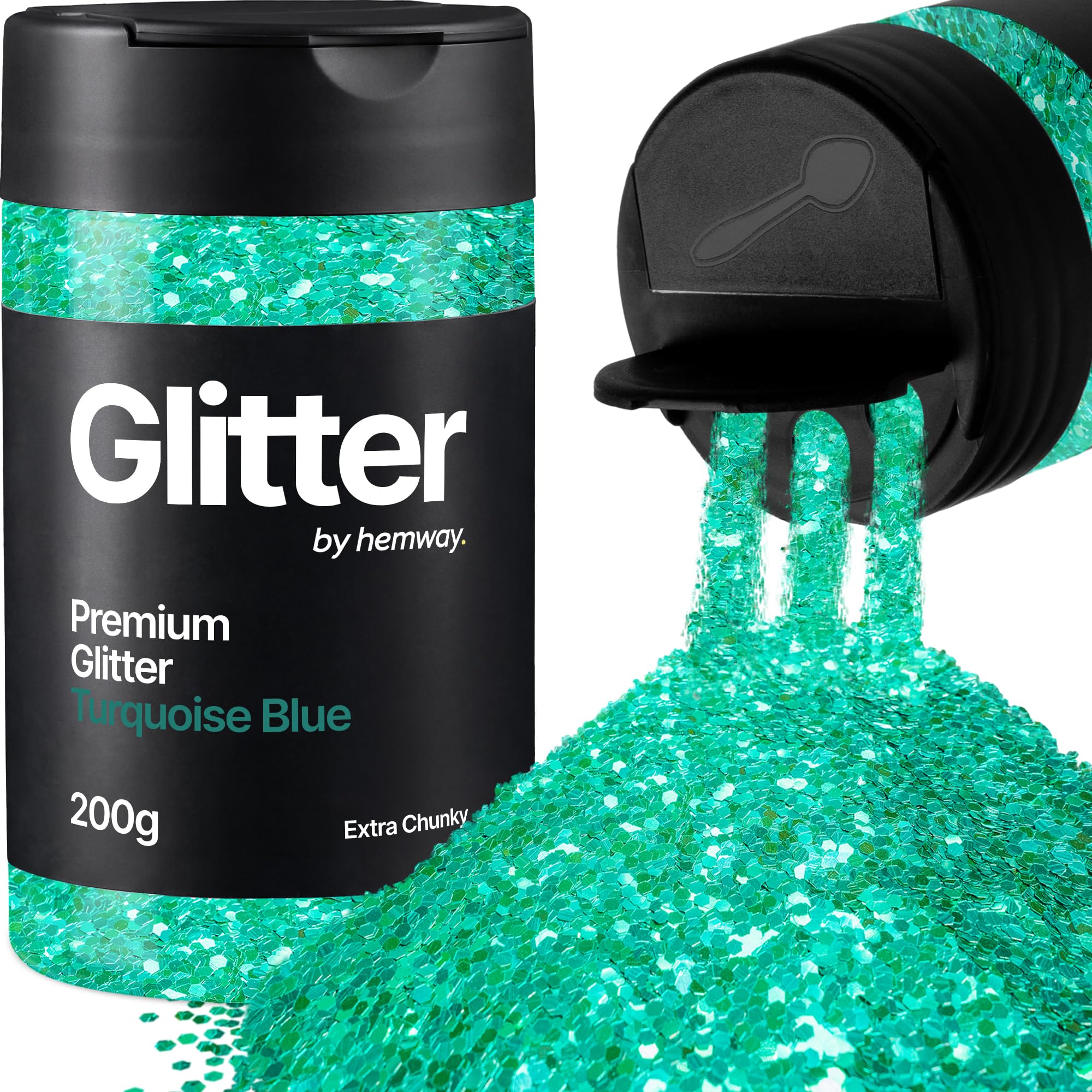 Hemway Turquoise Blue Glitter Shaker, 200g Extra Chunky Glitter for Crafts Metallic Flake Sequins for Resin & Epoxy Crafts for Decorating, Halloween, Christmas, Nail, Face, Art