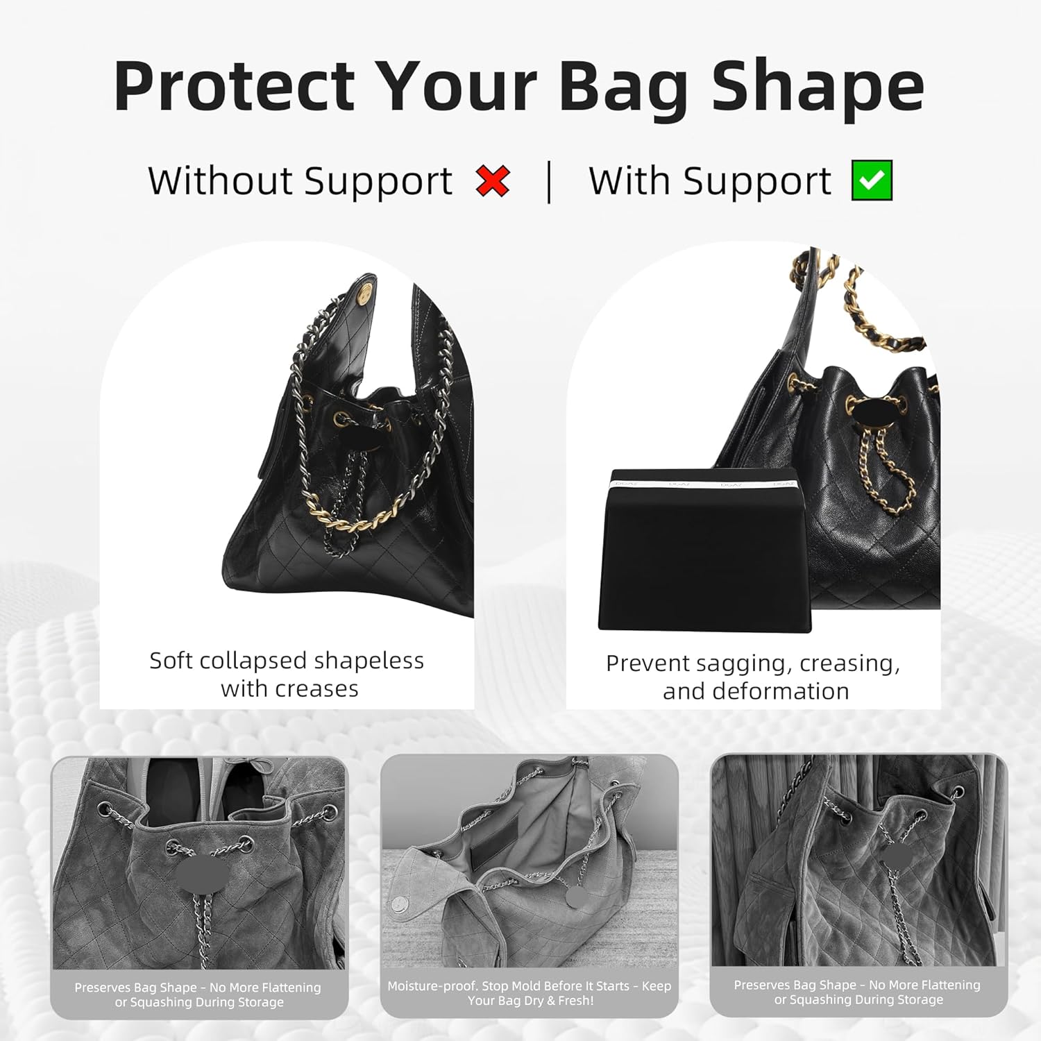 DGAZ Purse Pillow Shaper Insert for Chanel 25 Handbags, Silky Pillow Shaper for Luxury Handbags(Noir,Small)
