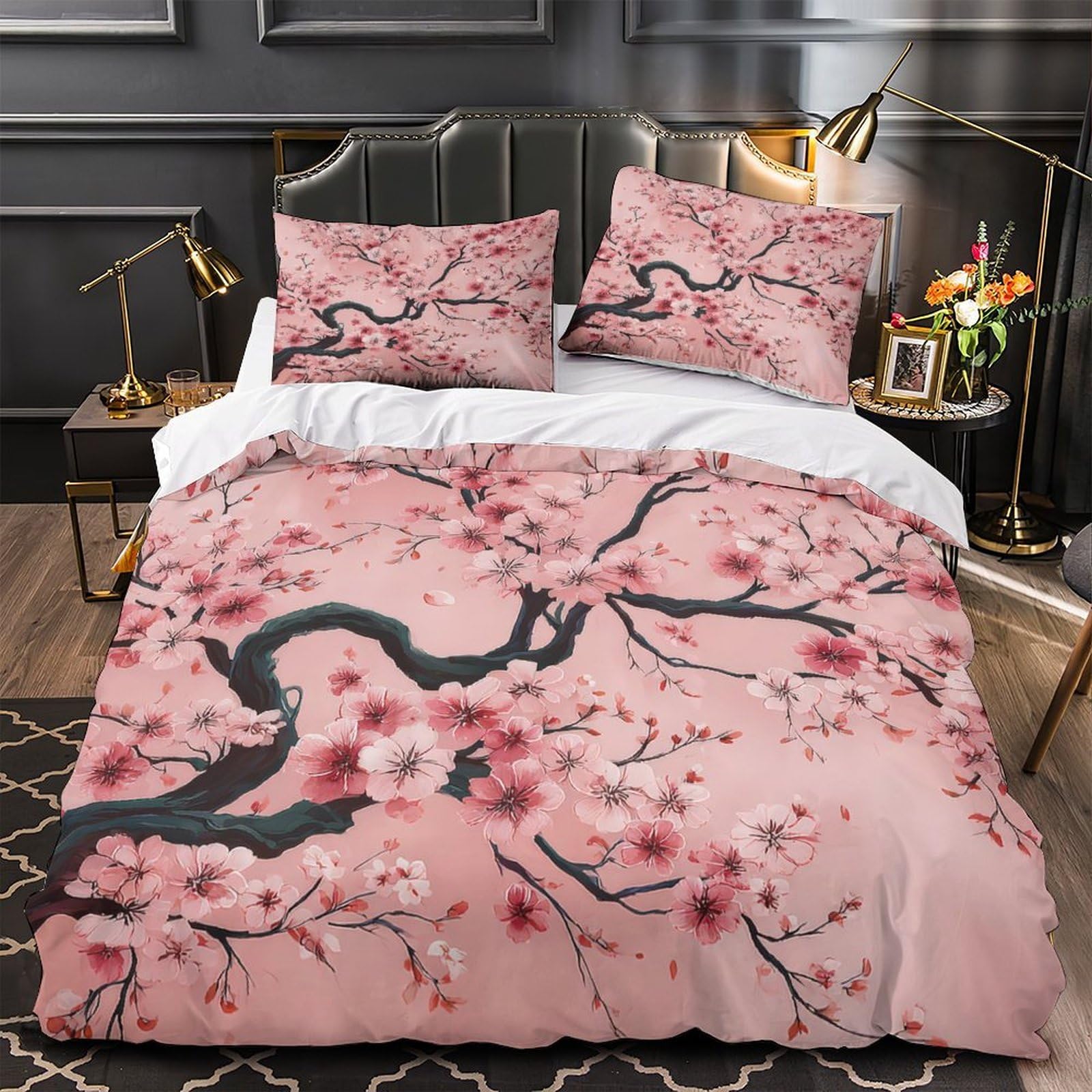 Housse de couette 140x200 fleurs de cerisier douce et anti-plis