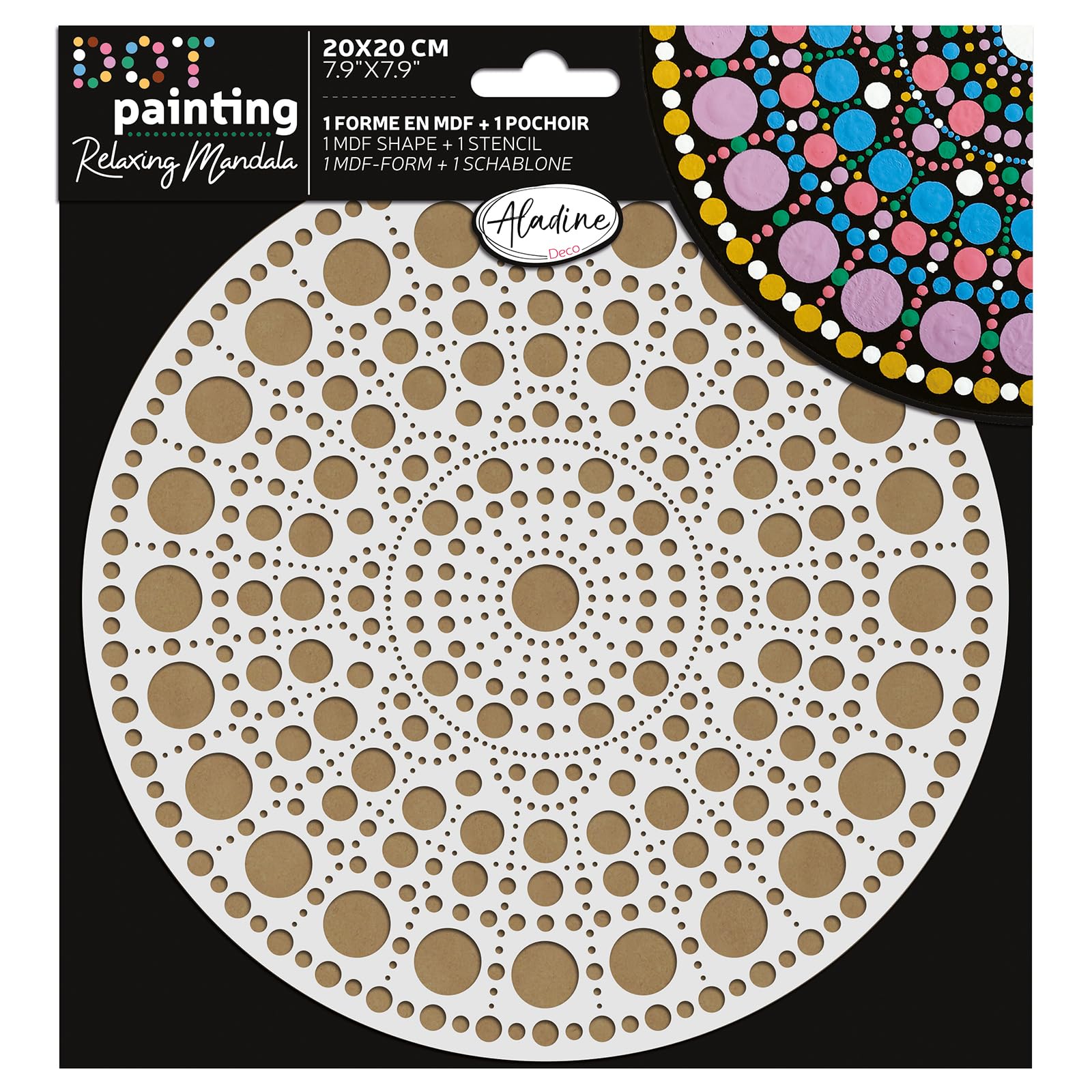 Aladine - Mandala Kit 20 cm in Dot Painting - Mandalas Set with Mandala Stencil & Wooden Stand - 85501