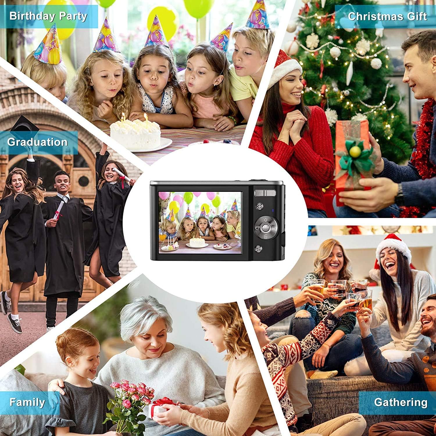 🔥 Digital Camera 2.7K Mini Video Camera Full HD 44MP 2.88 Inch LCD Screen 16X Digital Zoom Compact Pocket Rechargeable Small Students Cameras, Gift for Teens, Kids, Beginners, Adults, 2 Batteries