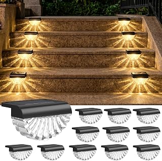 Solar Step Lights Outdoor, 16 Pack Waterproof Deck Lights, Auto Dusk to Dawn Fence Lights with Warm White Glow, Easy Install for Fence, Patio, Stairs, Pathway, Garden Lighting