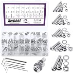 Swpeet 664Pcs M2 M3 M4 M5 M6 Metric 304 Stainless Steel Button Head Hex Socket Head Cap Bolts Screws Nuts and Hex Nuts with Flat Washers and Split Lock Washers Assortment Kit, Screws All Included