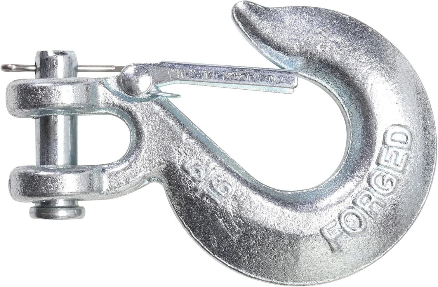 Close-up of the heavy-duty hook with safety latch