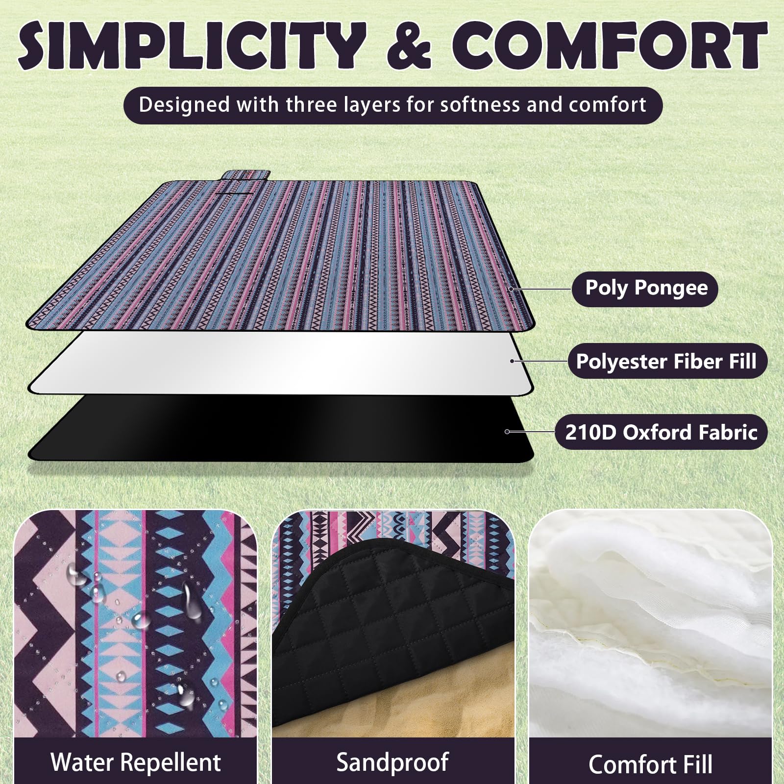 Couverture de pique-nique imperméable, tapis de pique-nique extra-large 200 x 200 cm, résistant au sable, lavable, couverture de camping, accessoires pour activités en plein air, Bohème