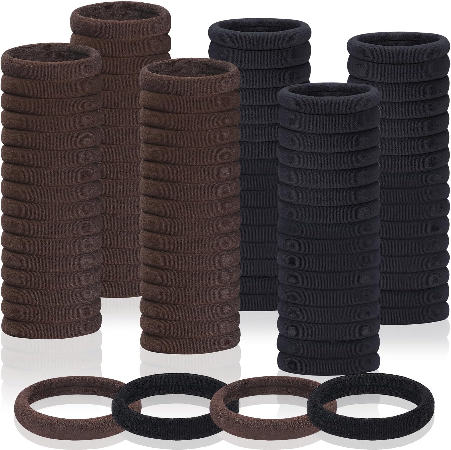 150 Pcs Seamless Elastic Hair Ties No Damage for Thick & Thin Hair, Ponytail Holders, Elastics, Soft Pony Tails Bands for Women, Black & Brown