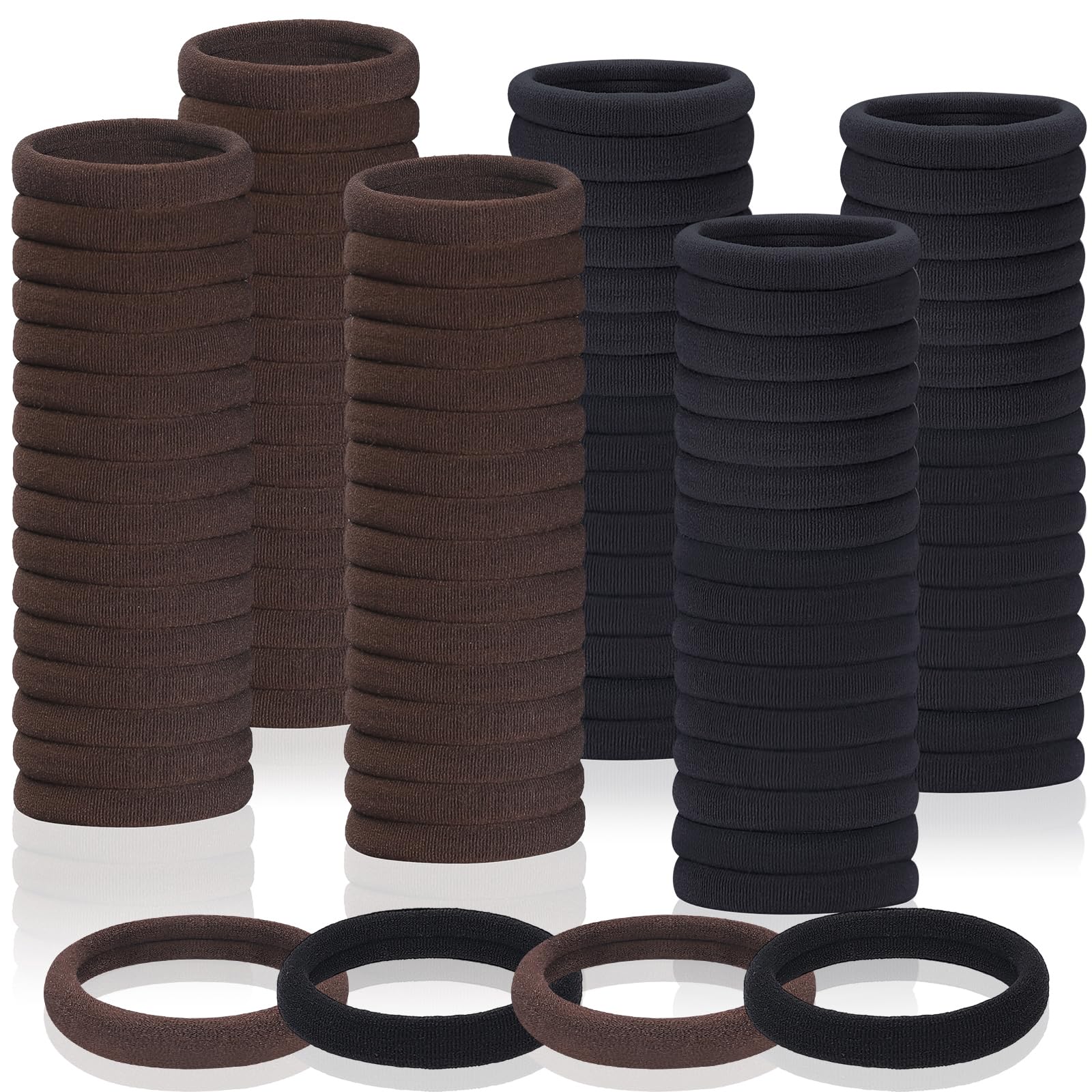 150 Pcs Seamless Elastic Hair Ties No Damage for Thick & Thin Hair, Ponytail Holders, Elastics, Soft Pony Tails Bands for Women, Black & Brown