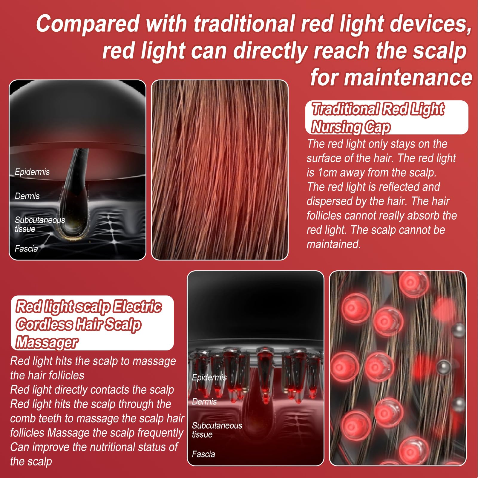 Cepillo de masaje de cuero cabelludo con luz roja y azul, multiusos, aplicador de aceite, masajeador eléctrico para cuero cabelludo y cabello, inalámbrico y portátil (gris)