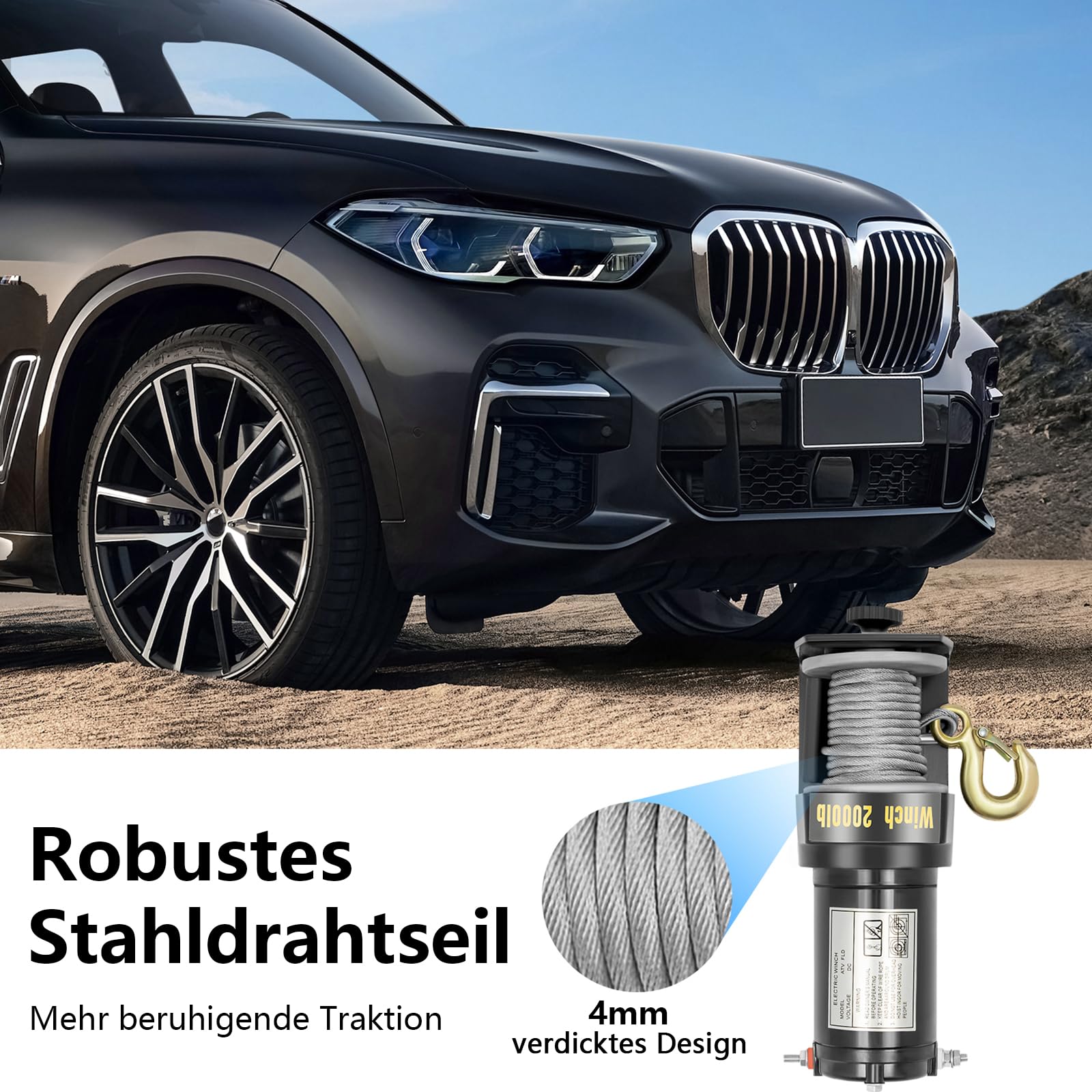 Elektrische Seilwinde 12V 0,4KW Motorwinde Seilzug 900KG Horizontale Traktionslast kompakter Seilhebezug für ATV, Auto, Boot, Anhänger, Offroad