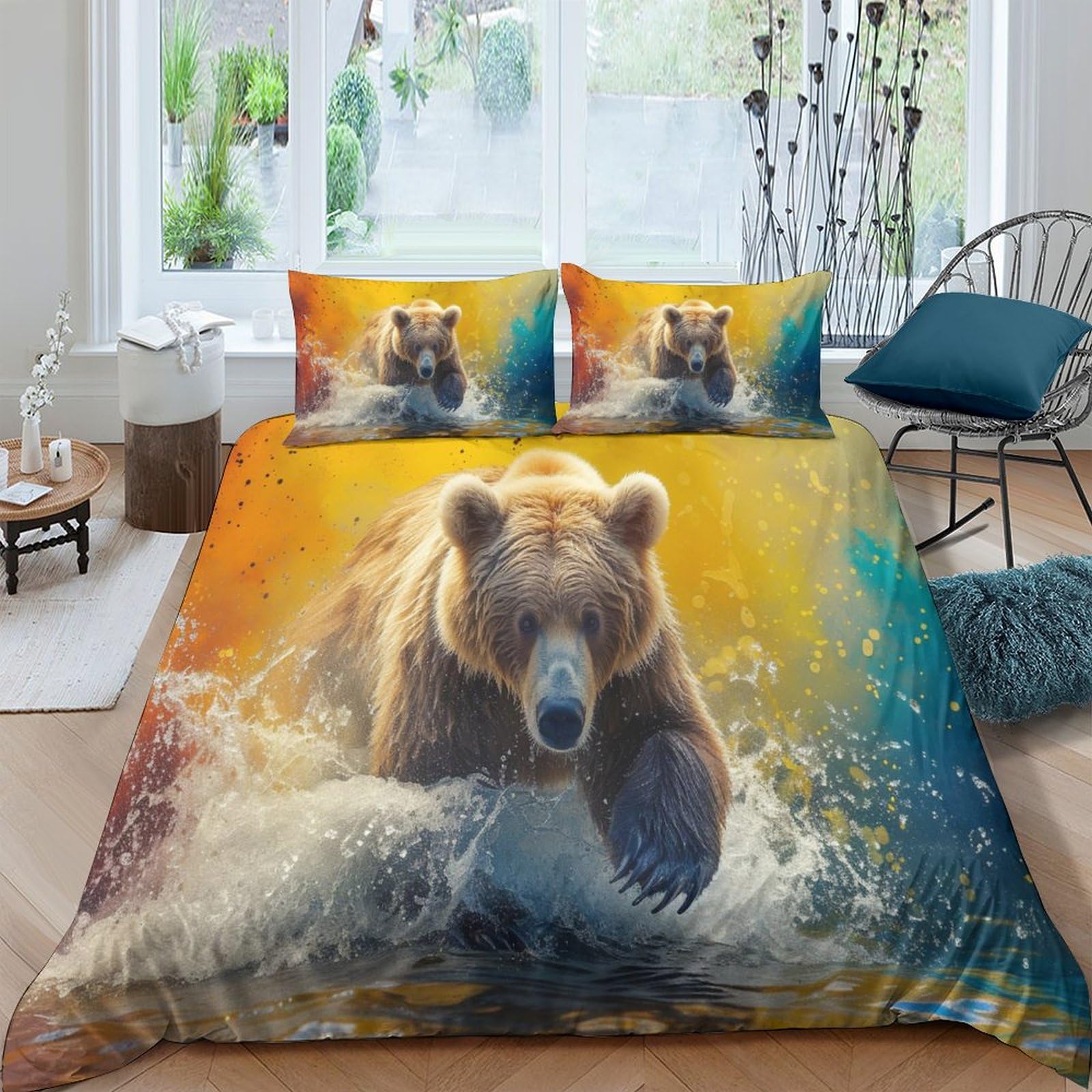 Linge de lit ours brun 3D respirant avec housse de couette 200x200cm microfibre