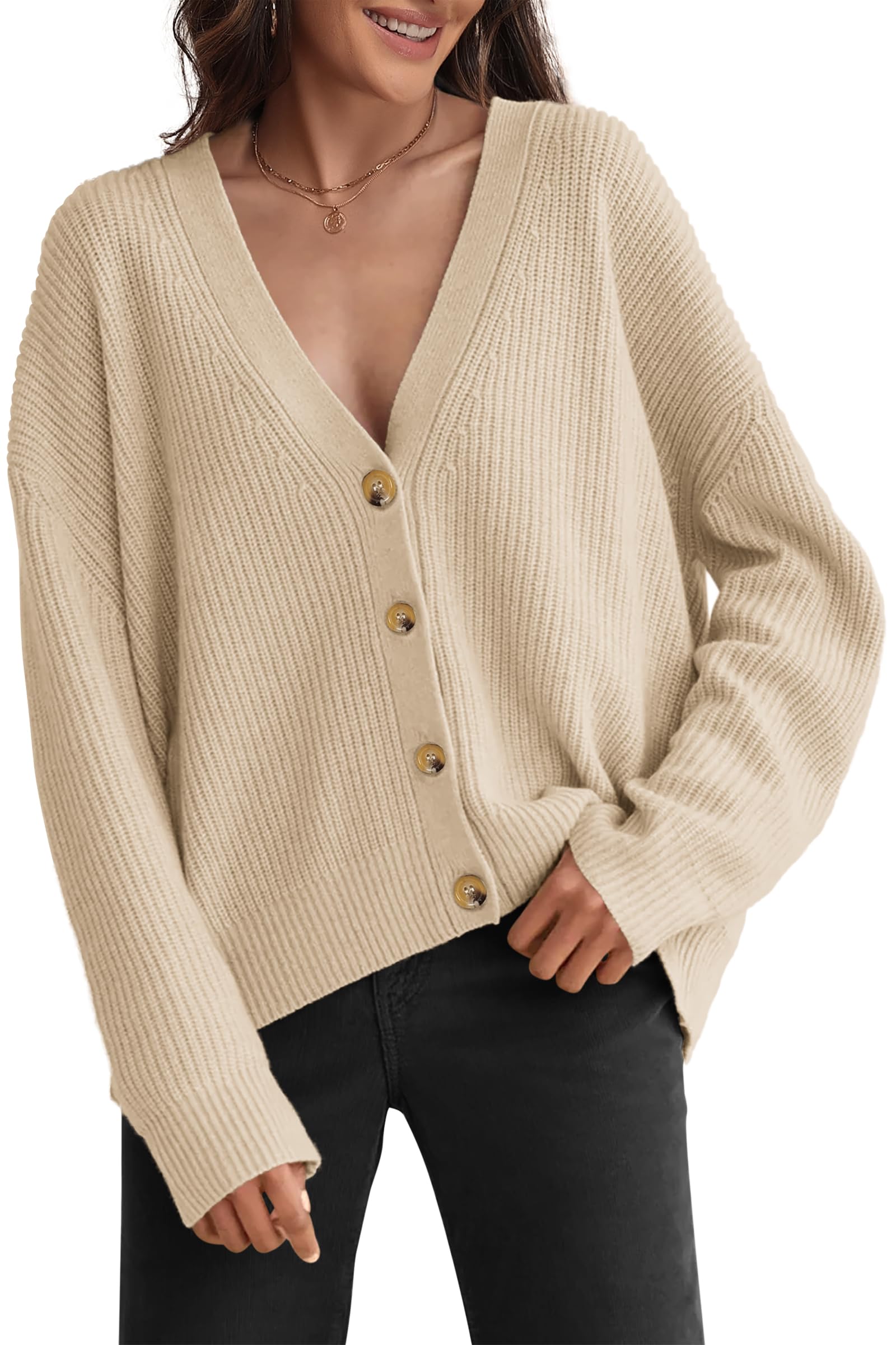 ATHMILE Oversized Cardigan Sweaters for Women Lightweight Button V-Neck Casual Open Front Knit Fall Outfits 2025