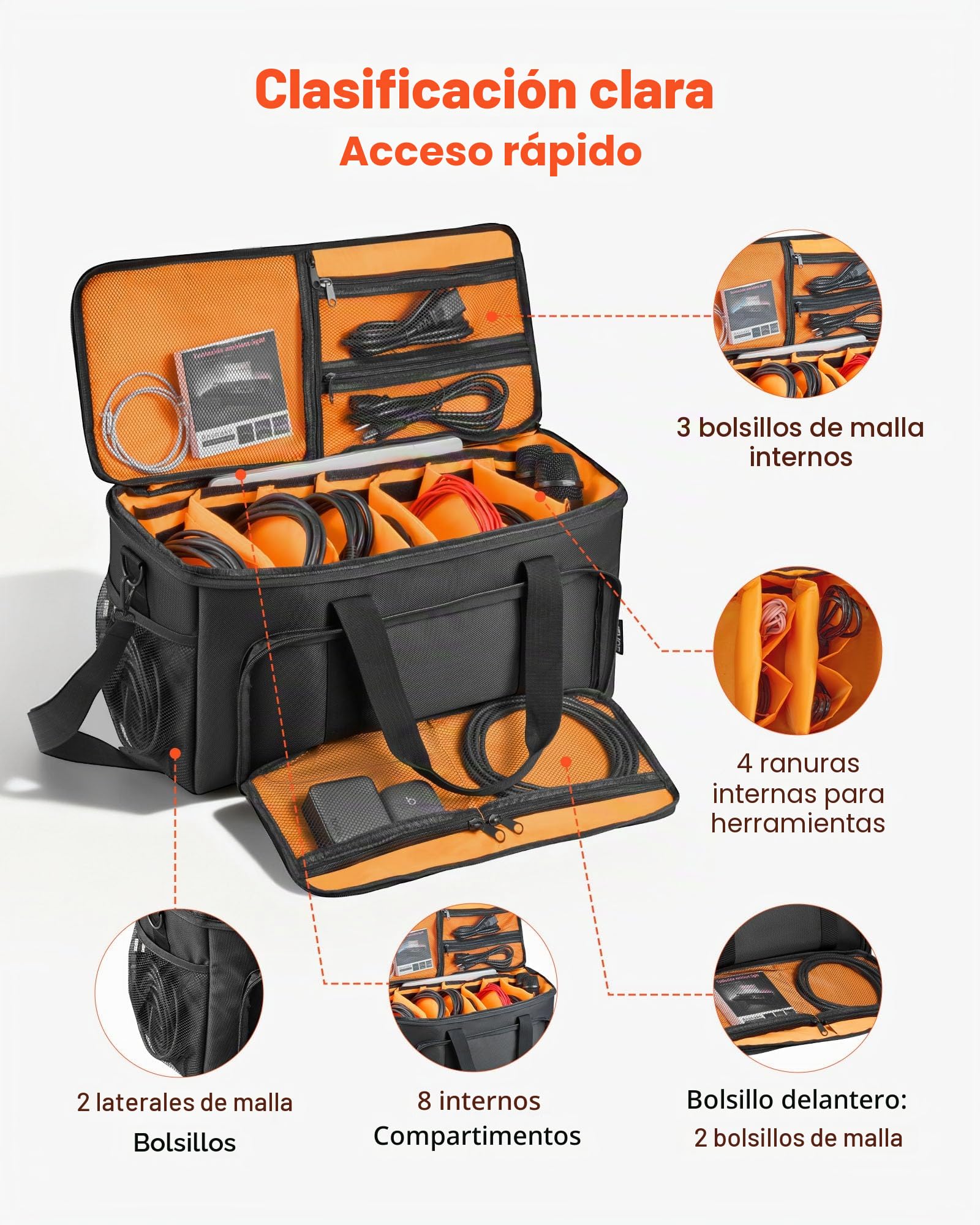 VEVOR Bolsa para DJ con Ruedas 50 x 24 x 26 cm, Bolsa de Viaje para Cables 1680D Acolchada con 6 Divisores Desmontables, Impermeable, Resistente al Desgaste para Accesorios Equipos de Sonido Músicos