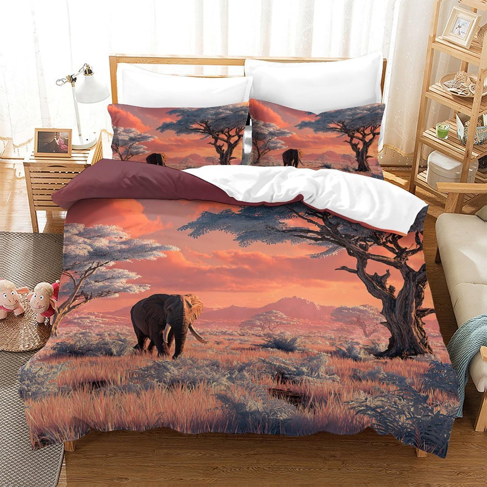 Housse de couette éléphant 260x220cm en microfibre douce avec taies d'oreiller assorties