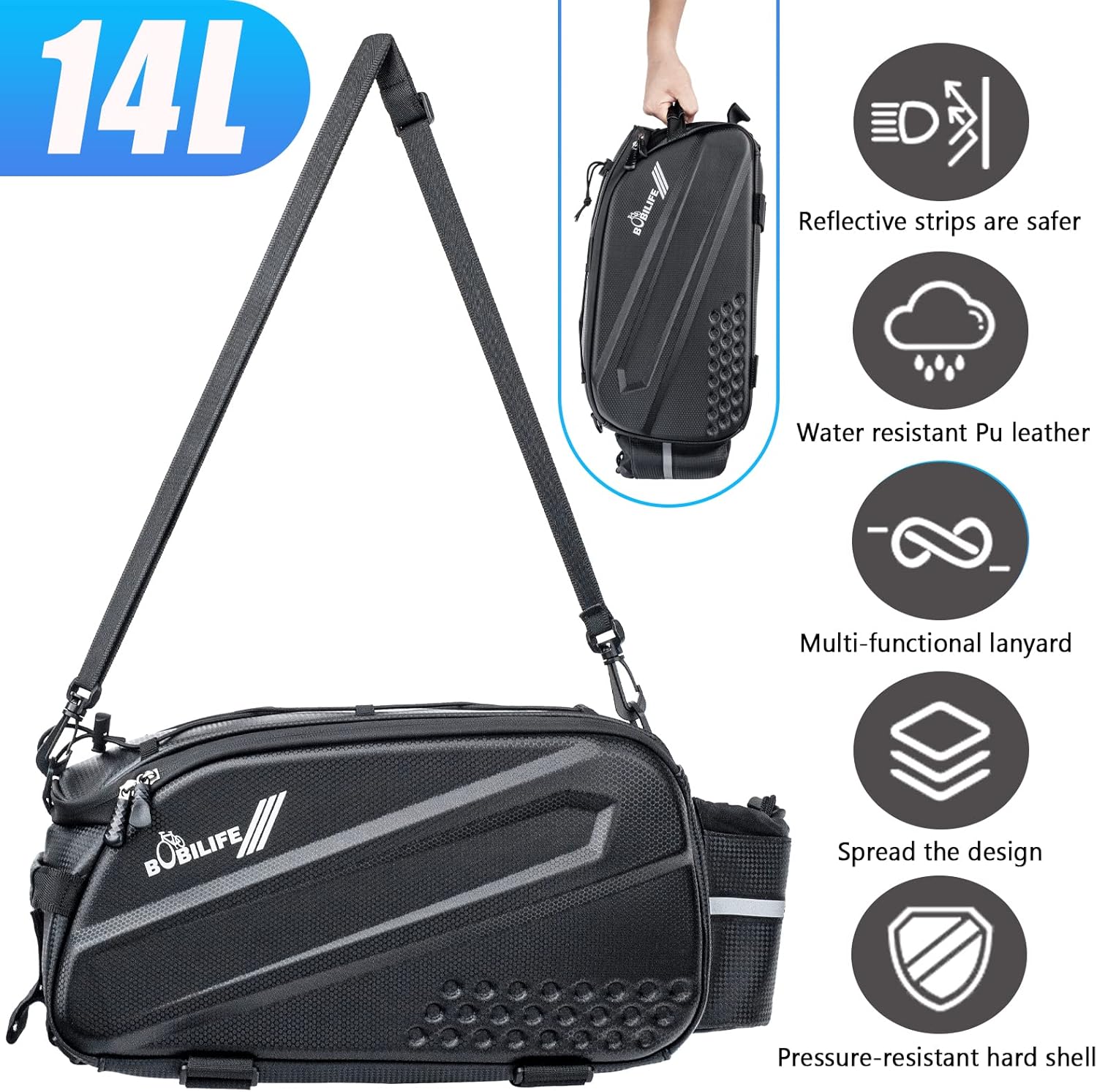 Bike Trunk Rear Rack Bag - Waterproof Bicycle Travel Expedition Rack Cargo Helmet Carrier Bag with Bottle Holder for Bicycle, E-Bike