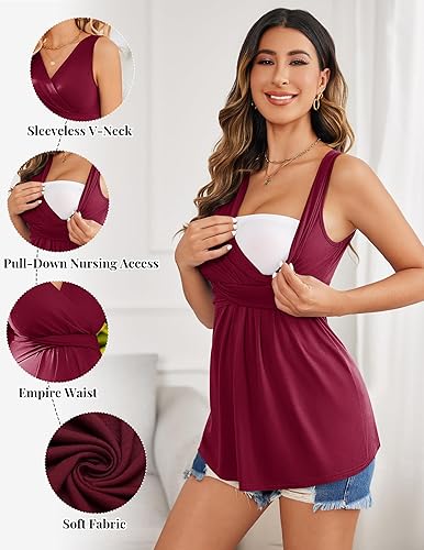 Miniatura 2 de Ekouaer Camiseta de maternidad para mujer para embarazo y posparto, camiseta sin mangas para lactancia materna fácil