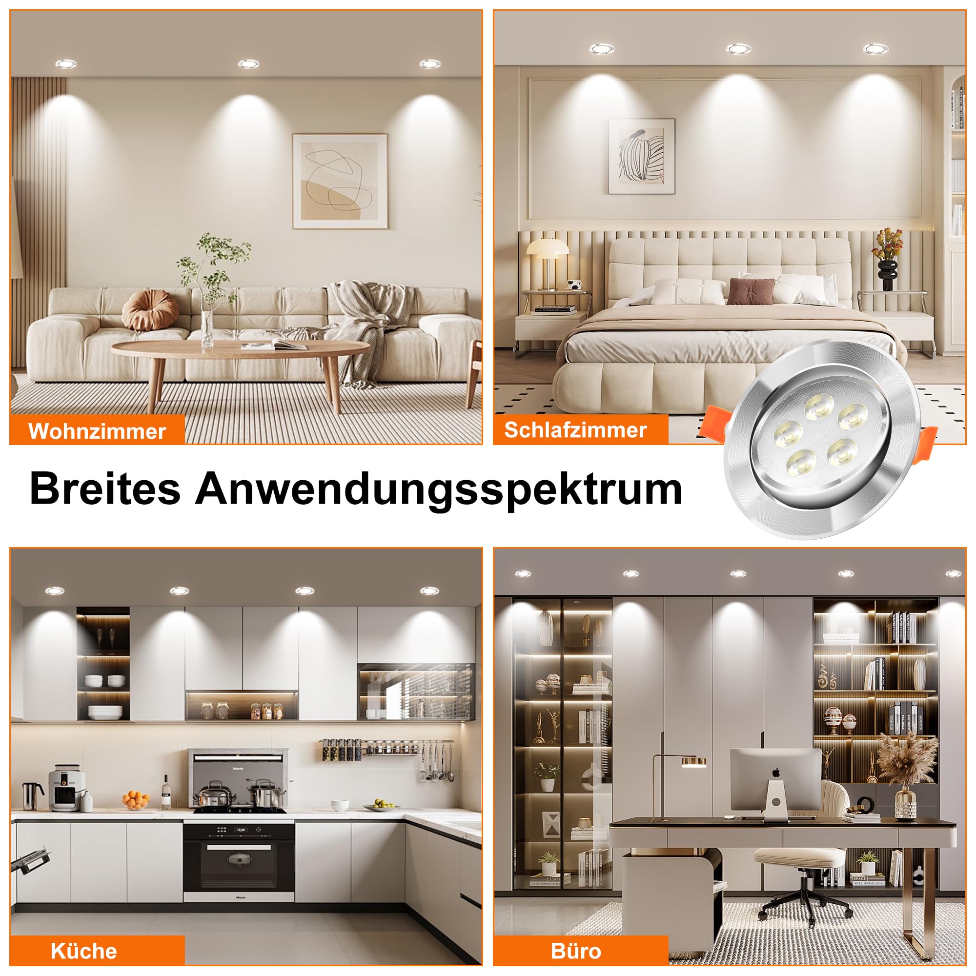 LED Einbaustrahler 230V, 10er Set 5W Kaltweiß 85-95mm Lochmass | Einbauspots Schwenkbar, Deckenspots Einbauleuchten, led spots flach für Badezimmer Wohnzimme