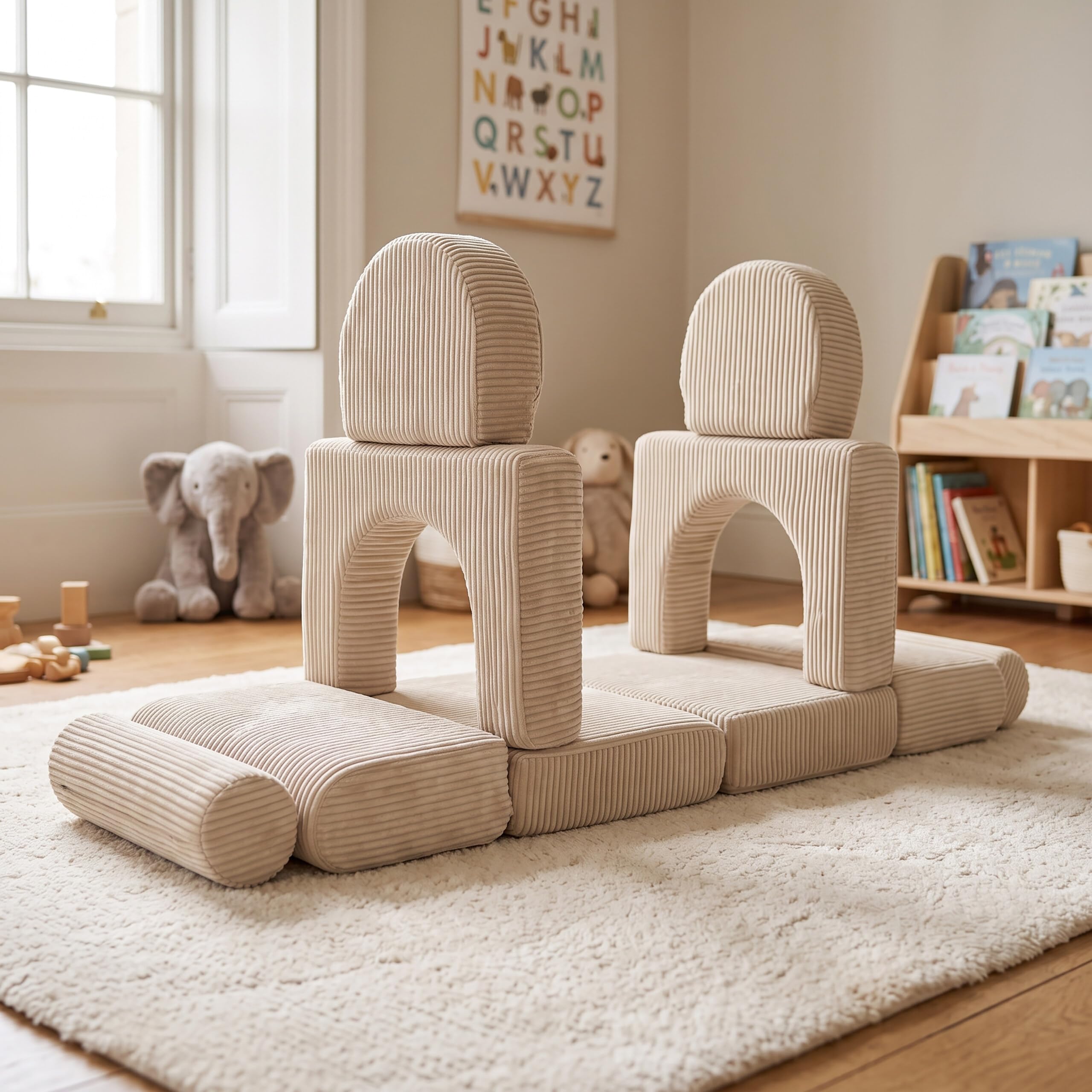 Relaxdays modułowa sofa dla dzieci, 10 el., miękkie klocki, beżowa