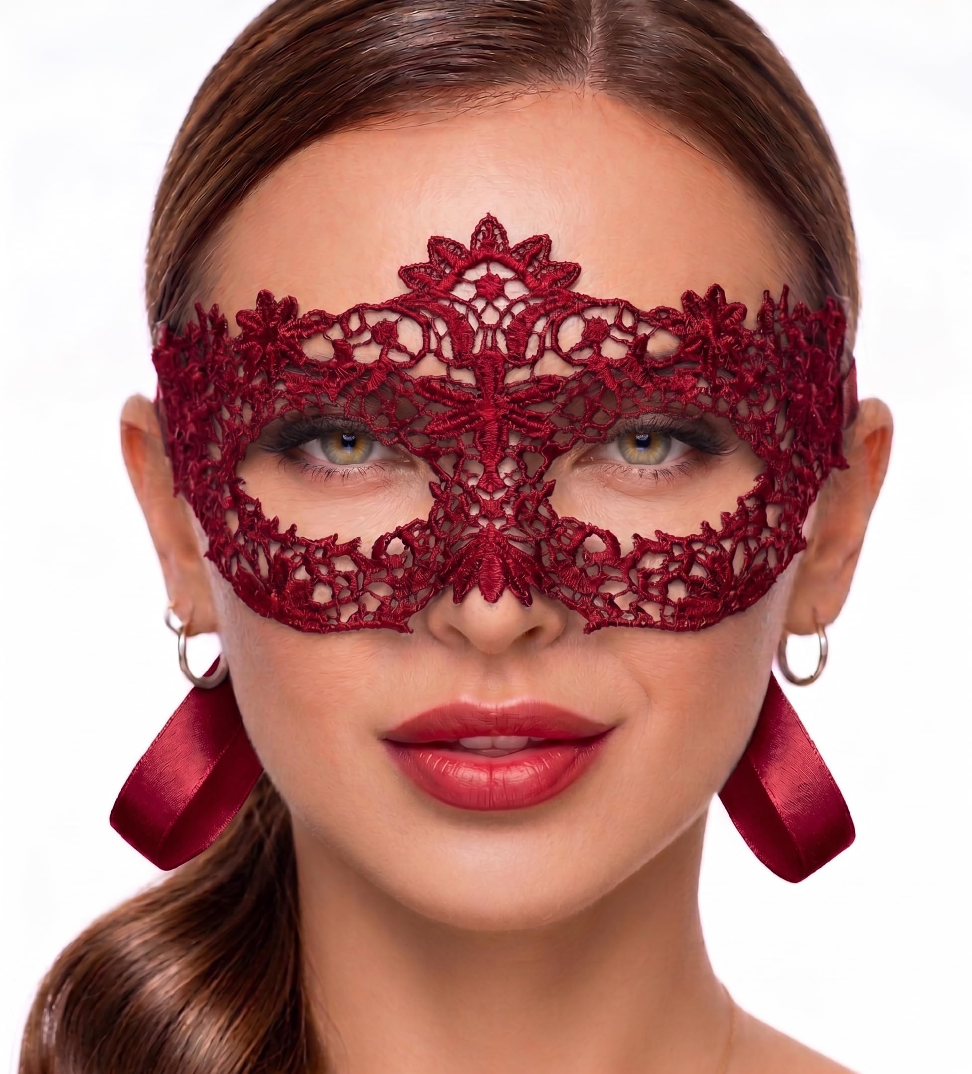 Luxury Mask Red Masquerade For Women - Lace Masquerade s for Masquerade Party, Proms, Photo Shoot, Venetian Party, Mardi Gras, Halloween & Cosplay - Red Color - Made in the USA