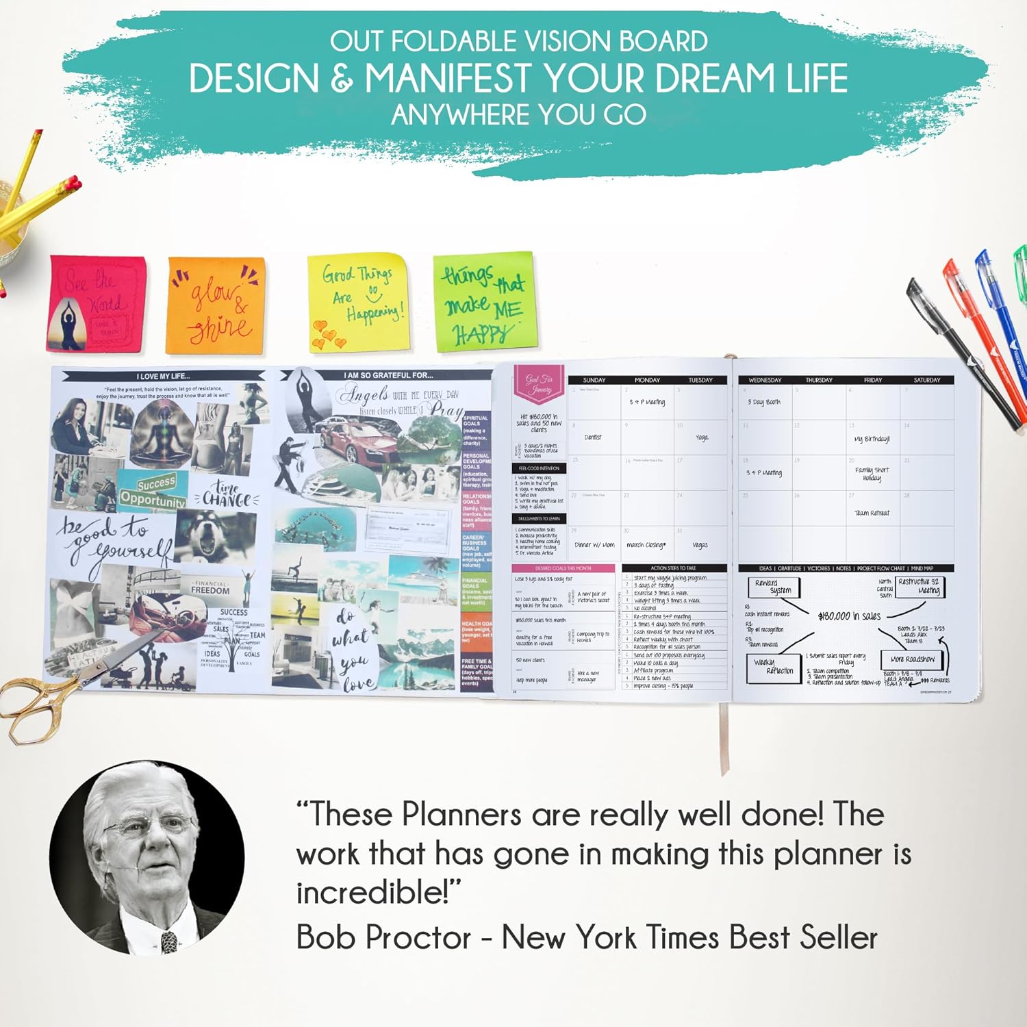 Deluxe 2026 Planner Weekly and Monthly | Law of Attraction Planner with Productivity App | 12-Month for Productivity, Gratitude & Goal Setting | Includes Foldable Vision Board, Gift Box & Stickers