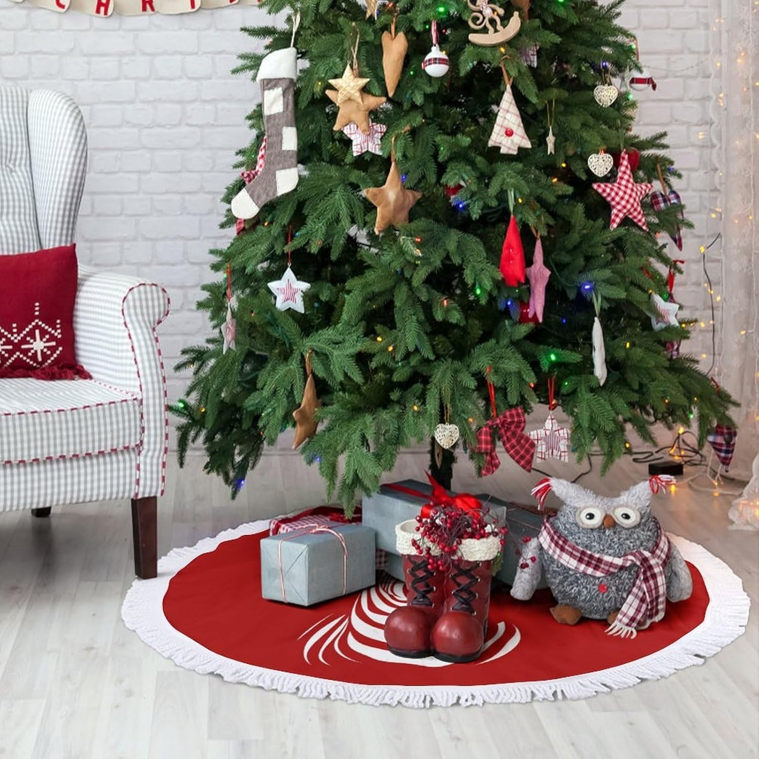 Cool Zebra Christmas Tree Skirt Round Xmas Tree Mat Ornaments Tree Skirts with Tassels for Holiday Party