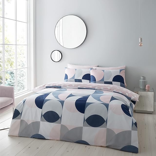 Catherine Lansfield Bedding Sirkel Geo Single Duvet Cover Set with Pillowcase Blush