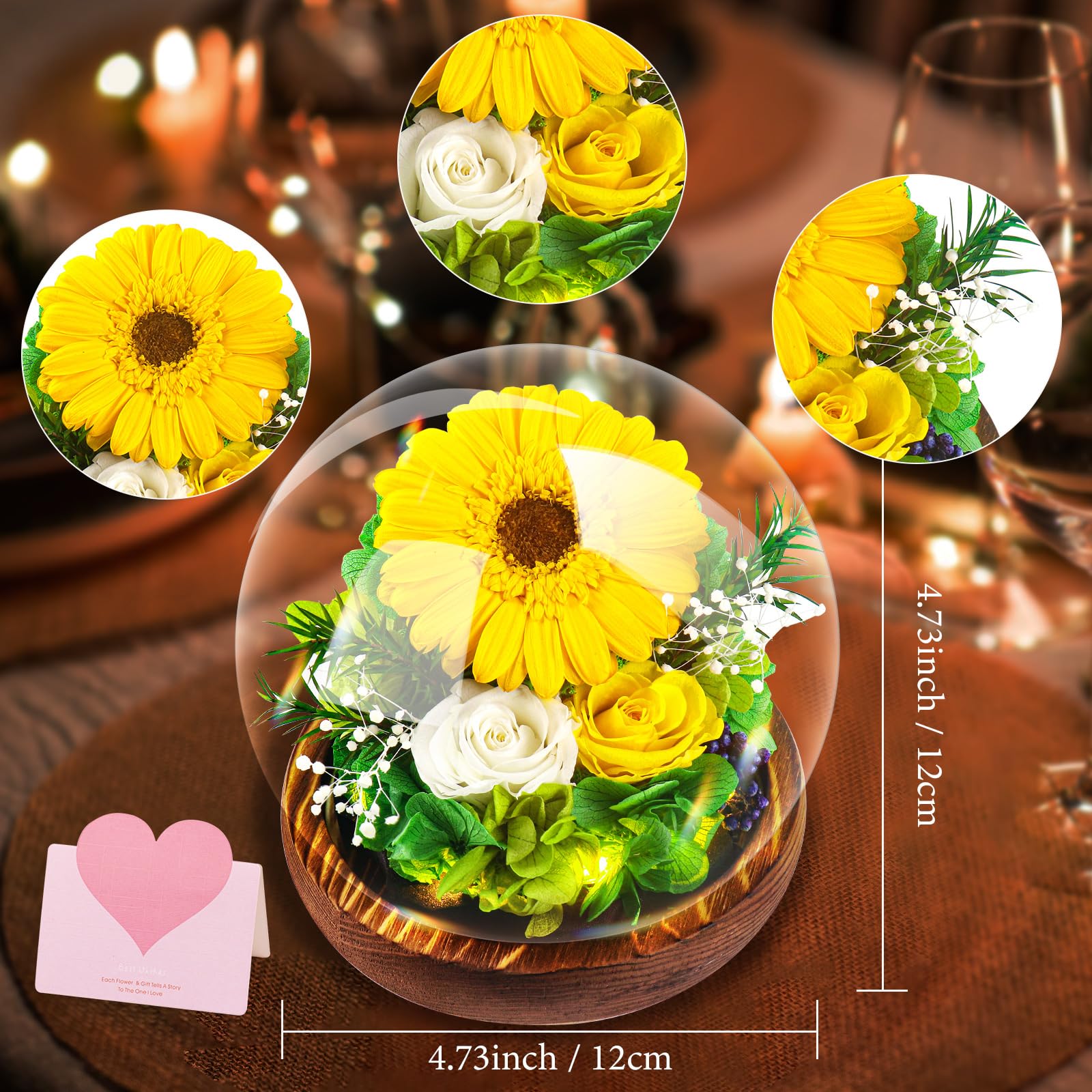 Fasola Girasole Eterno In Cupola Di Vetro Con Luci LED - Regalo Romantico Per Festa Della Mamma, Compleanno E Anniversario