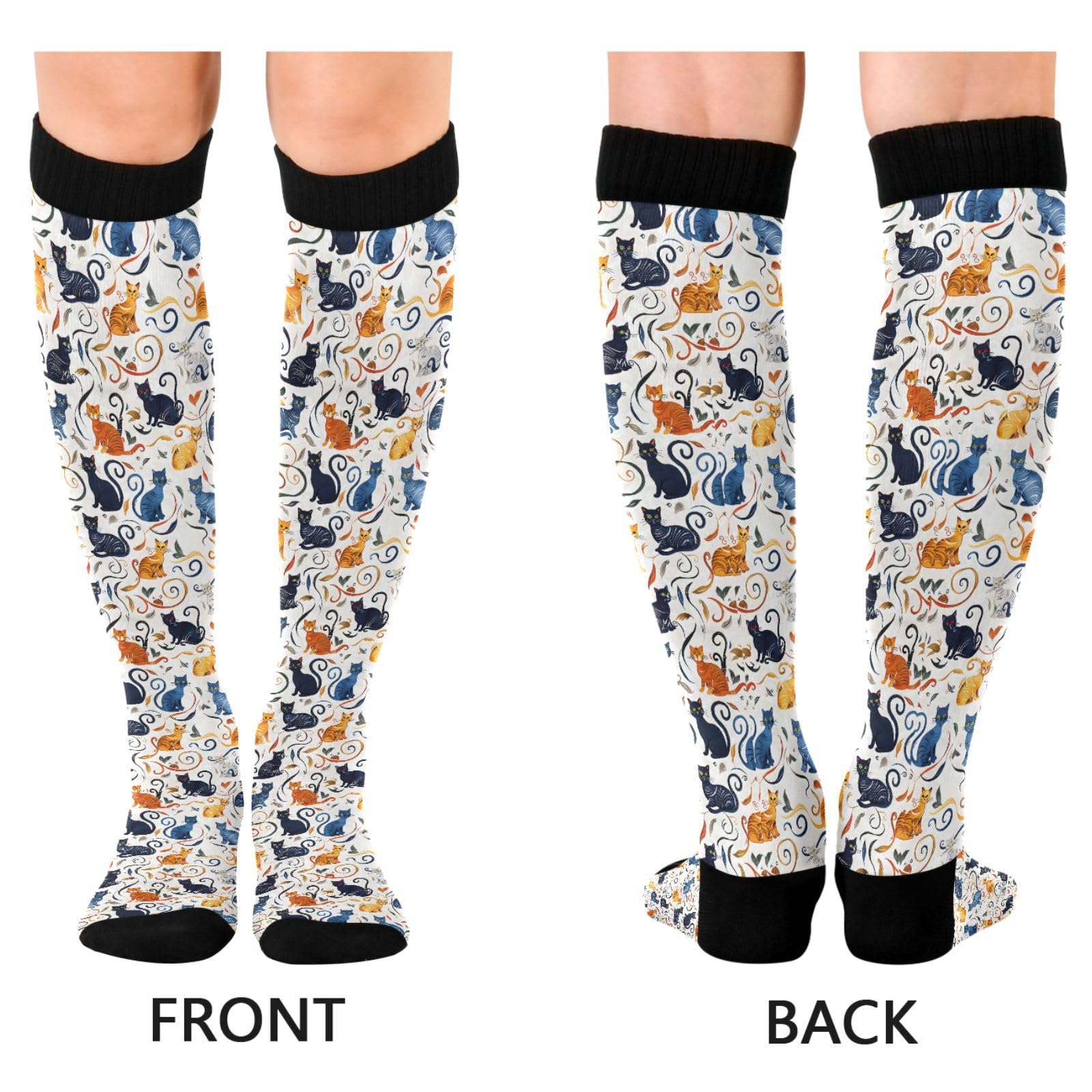 ALAZA Cat Kitten White Floral Compression Socks for Women Men Circulation Long Socks Running Athletic Cycling 1 pair