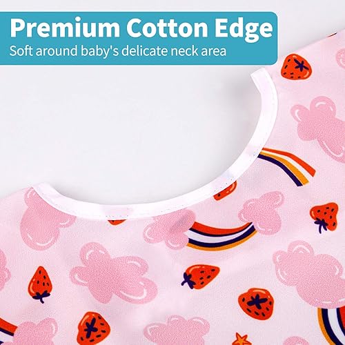 Miniatura 4 de Juego de baberos de manga larga de 3 piezas, baberos impermeables para bebés con bolsillo, babero para niños pequeños con mangas, bata resistente a