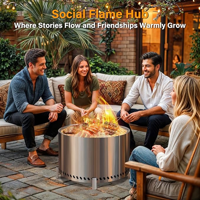 HGD Fogata Sin Humo 27.5" con Soporte y Parrilla, Acero Inoxidable miniatura 2