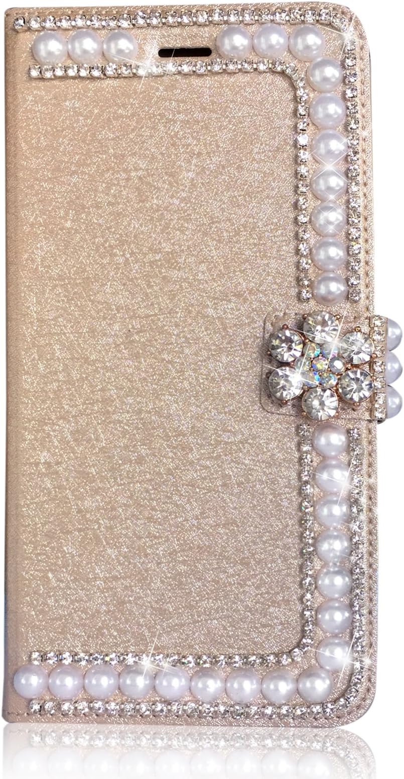 iPhone 6 Case,iPhone 6s Case,CRAZY PANDA Deluxury Full Protection iPhone 6 6s Soft Case 3D Bling Crystal Rhinestones Wallet Card Case Flip Leather Stand Case Cover for iPhone 6 6s - light gold