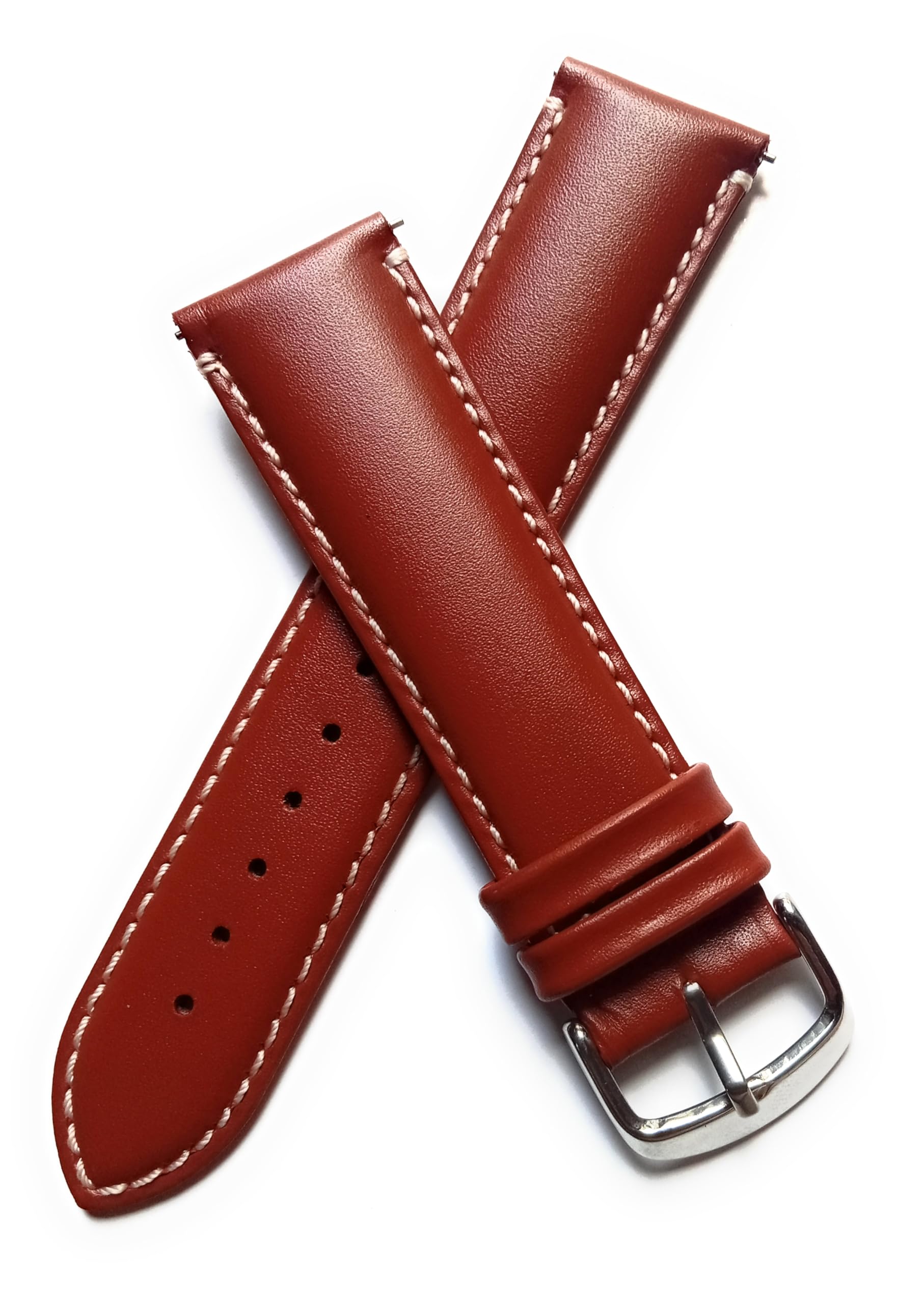 Pure Swiss Leather Watch Strap, 22mm, Dark Tan Colour, White Stitch, Quick Release Pins (B0DGLM2DNJ) Amazon Price History, Amazon Price Tracker