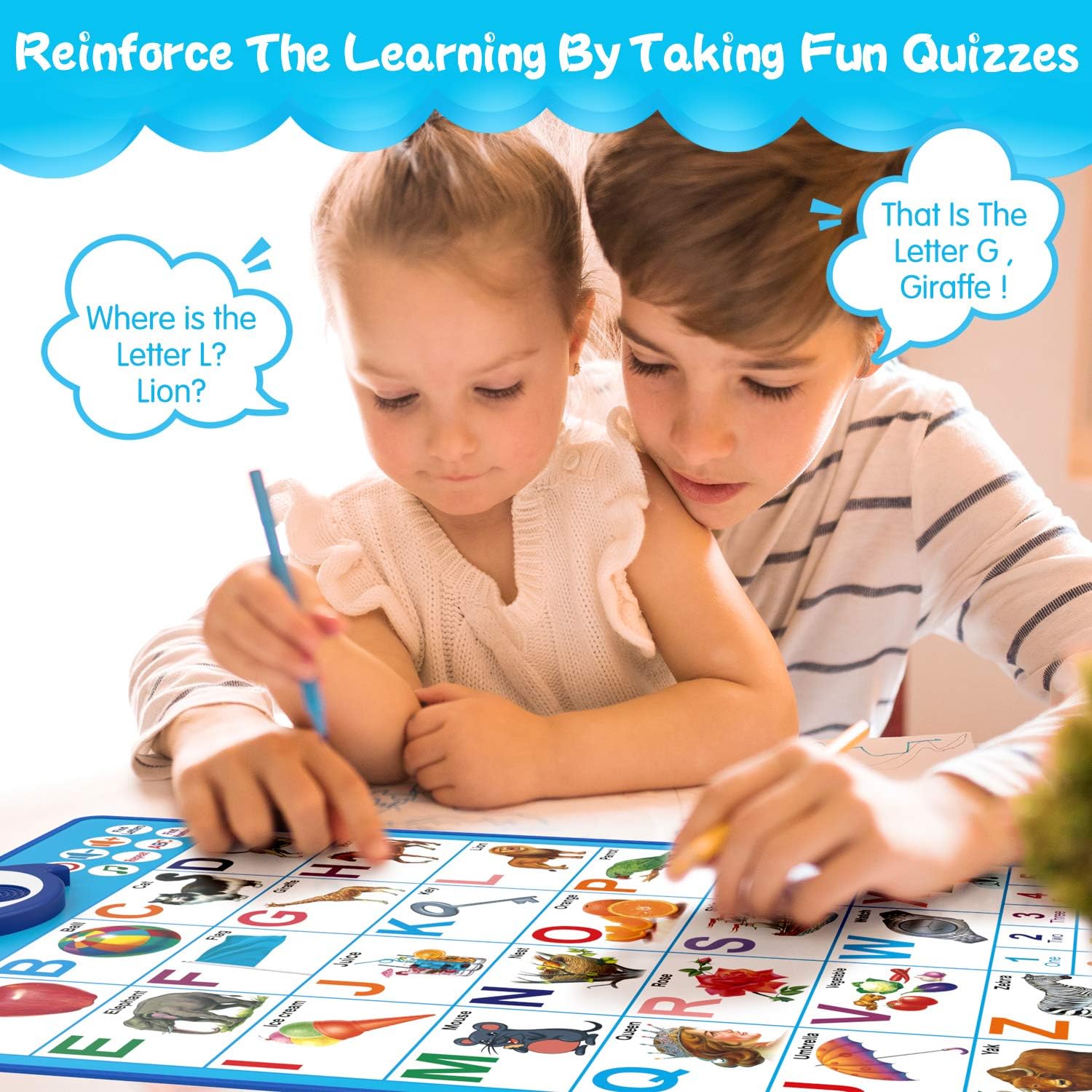 Gifted Genius Electronic Interactive Alphabet Wall Chart, Talking ABC & 123s & Music Poster, Best Educational Toy for Toddler. Kids Fun Learning at Daycare, Preschool, Kindergarten for Boys & Girls : Toys & Games