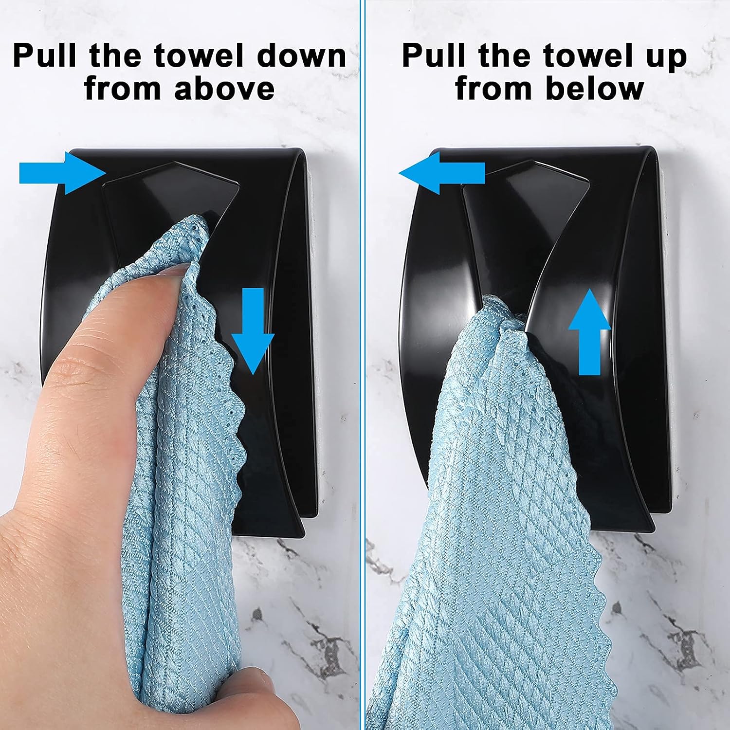 Self Adhesive Towel Hook Holder Grabber Stainless Steel Kitchen Dish Towel Hook Wall Mount Non Drilling Towel Hangers Rack Hand Towel Hook Tea Towel Holders for Bathroom Kitchen (Black,4 Pcs)