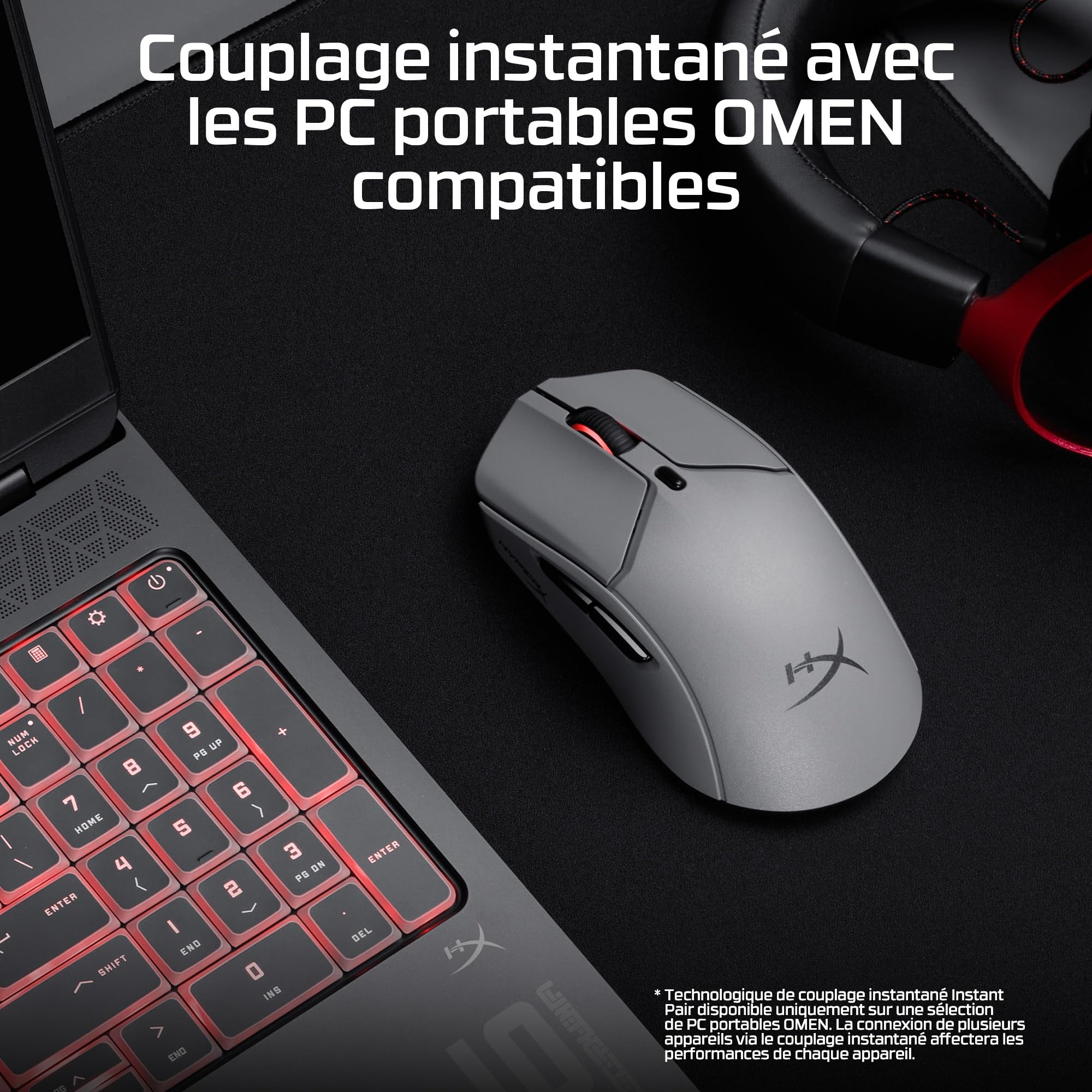 HyperX Pulsefire Haste 2 Pro Wireless, Souris Gaming sans Fil Ultra Légère 61 g, Capteur HyperX 26K Jusqu’à 26 000 DPI, Polling Rate 4 000 Hz, Double Connexion sans Fil 2.4 GHz et Bluetooth, Gris