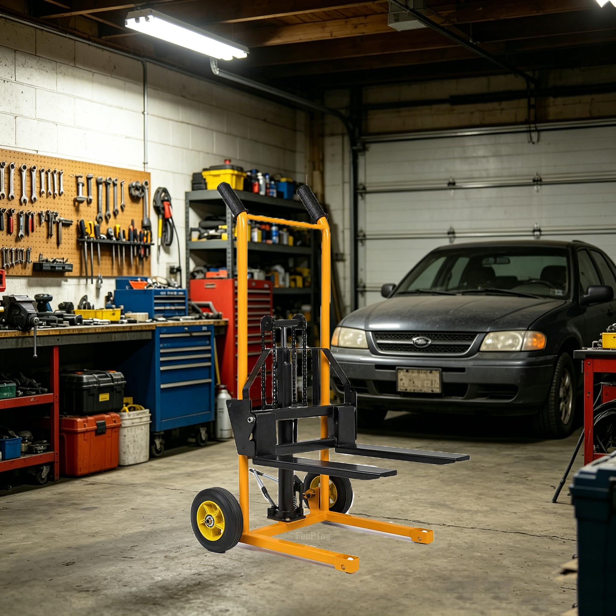 Sollevatore a Forcella Manuale con Gambe Fisse e Forchette Regolabili Transpallet Manuale Tavolo Sollevatore Capacità di Carico 200 kg Altezza di Sollevamento 90 cm Ideale Magazzino Officina