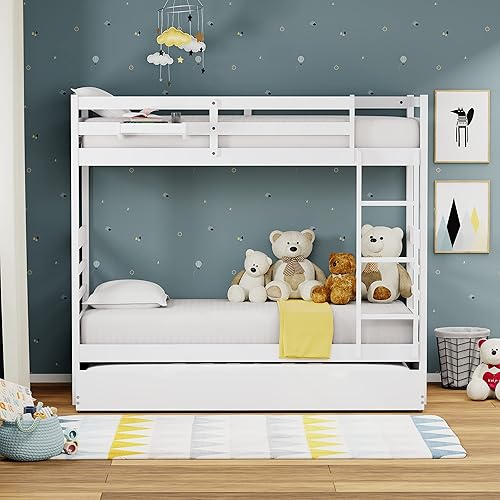 Miniatura 9 de Glenwillow Home Plana - Litera de madera maciza individual sobre individual mesita de noche colgante y nido en gris claro