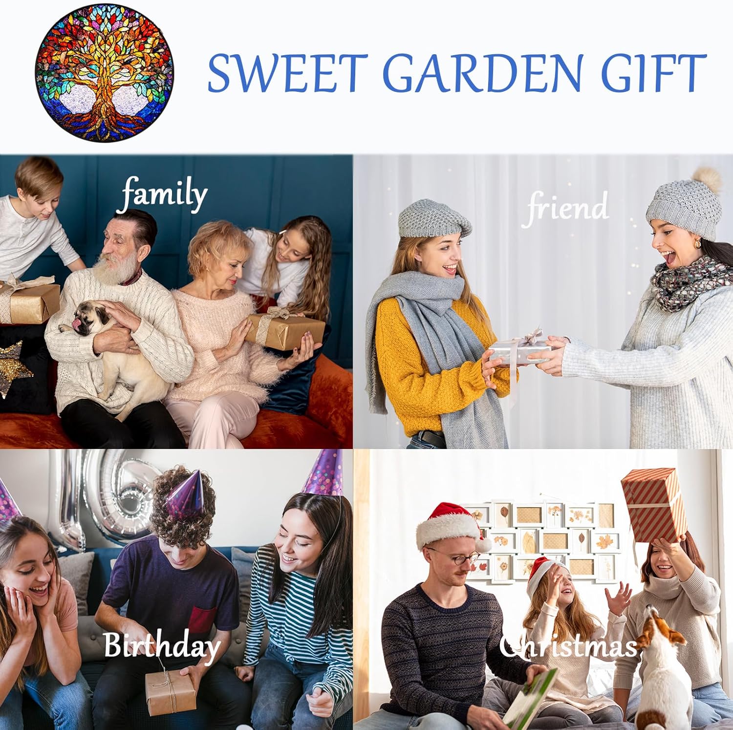 Double Sided Tree of Life Stained Glass Window Hanging, 7.9" Sun Catcher Panel, Green Plant Wall Art for Home & Garden, Unique Gift for Women & Men - Image 9