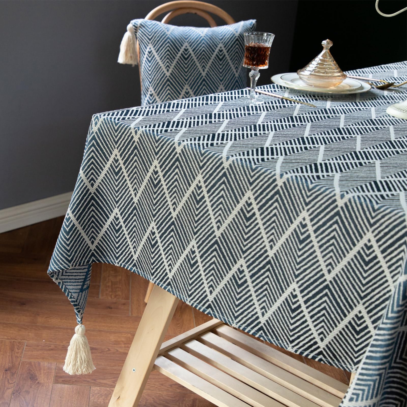 135x260cm Tischdecke Rechteckige wasserdichte Abwaschbar Tischtuch Elegant Baumwolle Leinen Rechteckig Tischwäsche Tischdecke mit Für KüChe Essen Parteien Navy blau