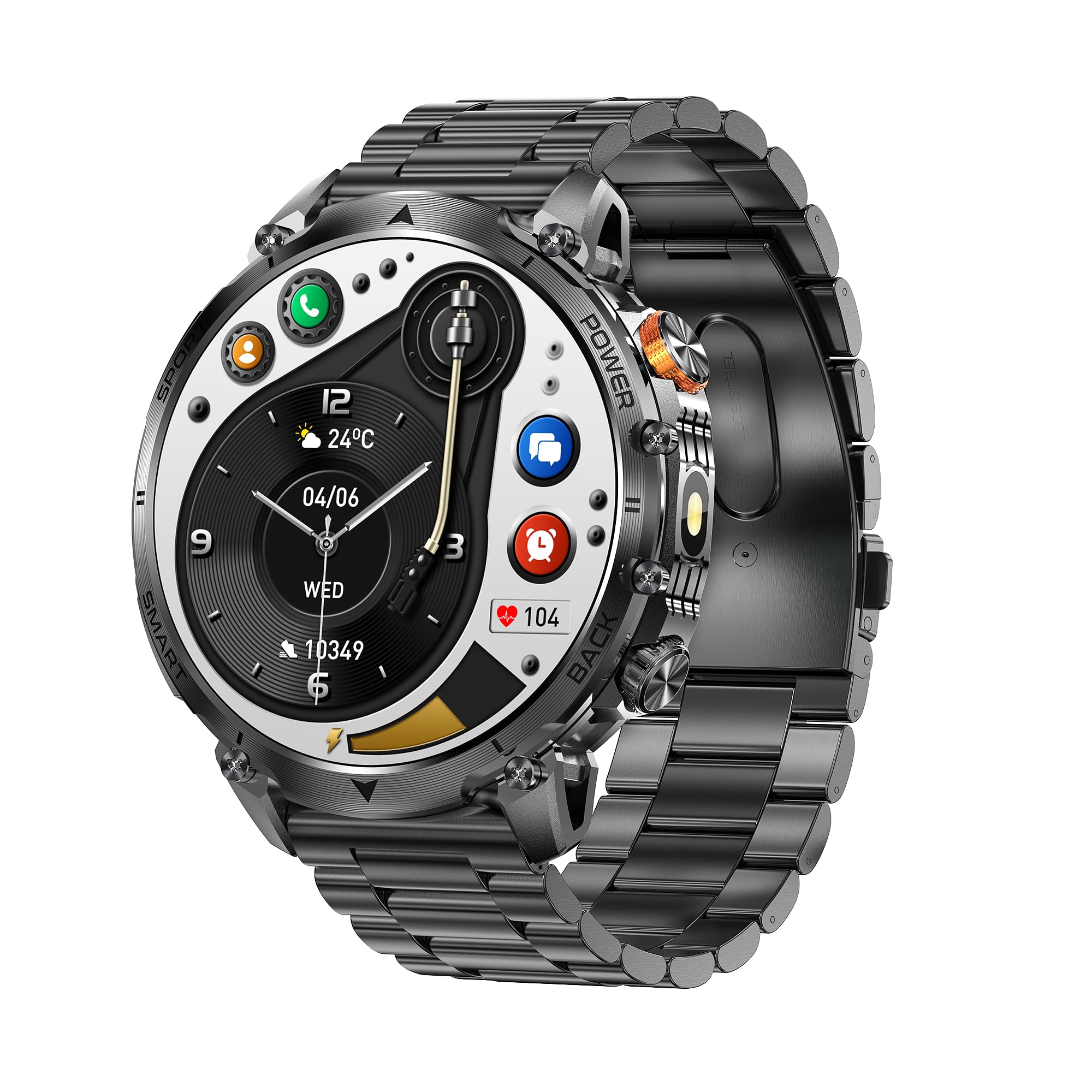 Smartwatch Uomo Militare, Batteria da 1000 mAh, Due Cinturini, Schermo HD da 1,75", Torcia LED, 100＋ Modalità Sportive, Monitoraggio della Salute, Chiamate Bluetooth per iOS Android (Nero)