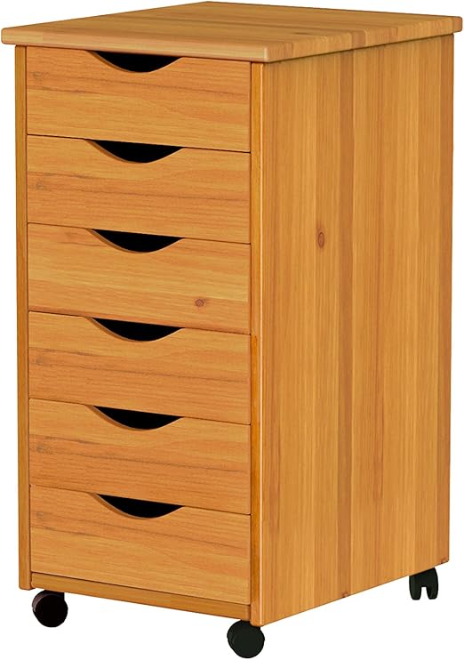 Jela Original Roll Cart, Solid Wood, 6 Drawer Narrow Drawers Roll Carts, Medium Pine