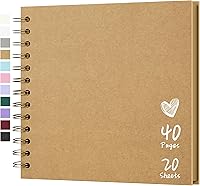 Hiwhy 7x7 Inch Hardcover DIY Scrapbook Album - 40 Thick Kraft Pages, 360° Coil Bound, Perfect for 4x6/5x7 Photos & Family Wedding Memories