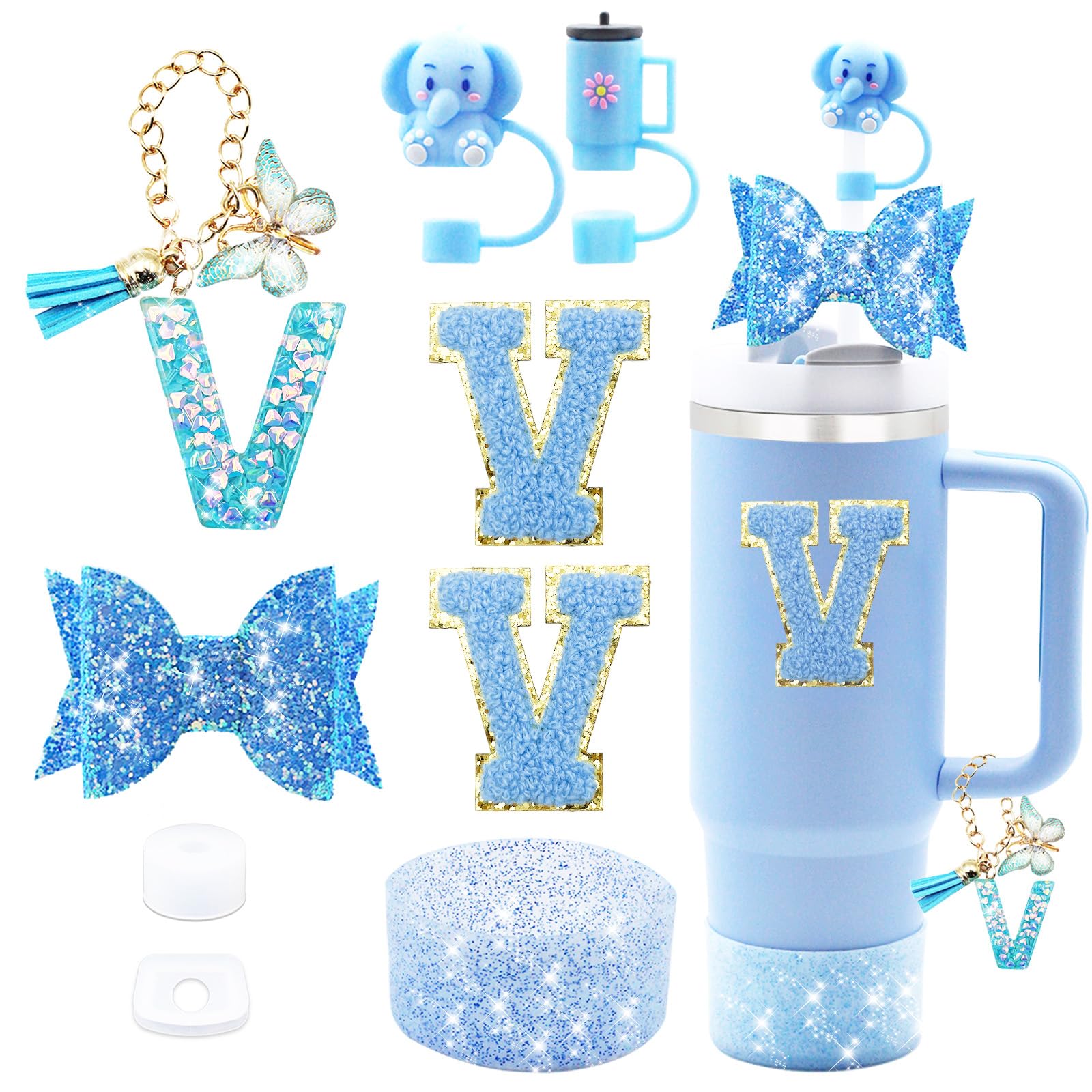 Liangang 9PCS Cup Accessories Set For Stanley 30oz 40oz,Including 2PCS Stanley Straw Cover and Boot,Spill Proof Stopper,Handle Charm,Bow straw,2PCS