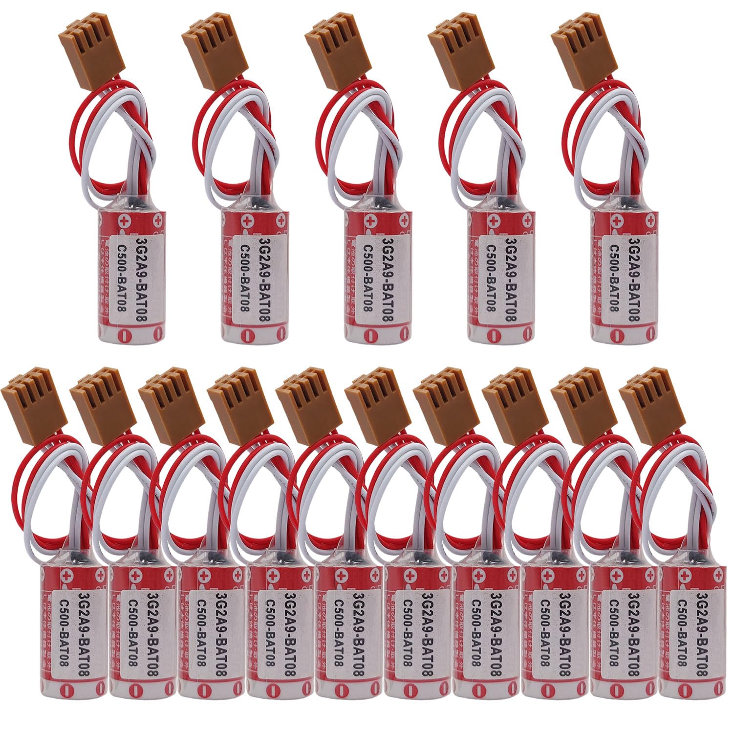 LINHUPAK (15-Pack) ER17/33 2/3A 3.6V 1600mAh PLC Replacement Battery for 3G2A9-BAT08 C500-BAT08 PLC Battery with Brown JAE2.5mm-4P Plug