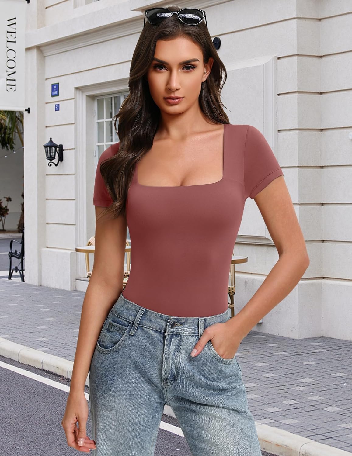 Avidlove Square Neck Bodysuit Women Summer Body Suits Short Sleeve Sexy Bodysuits Basic Tee Shirts