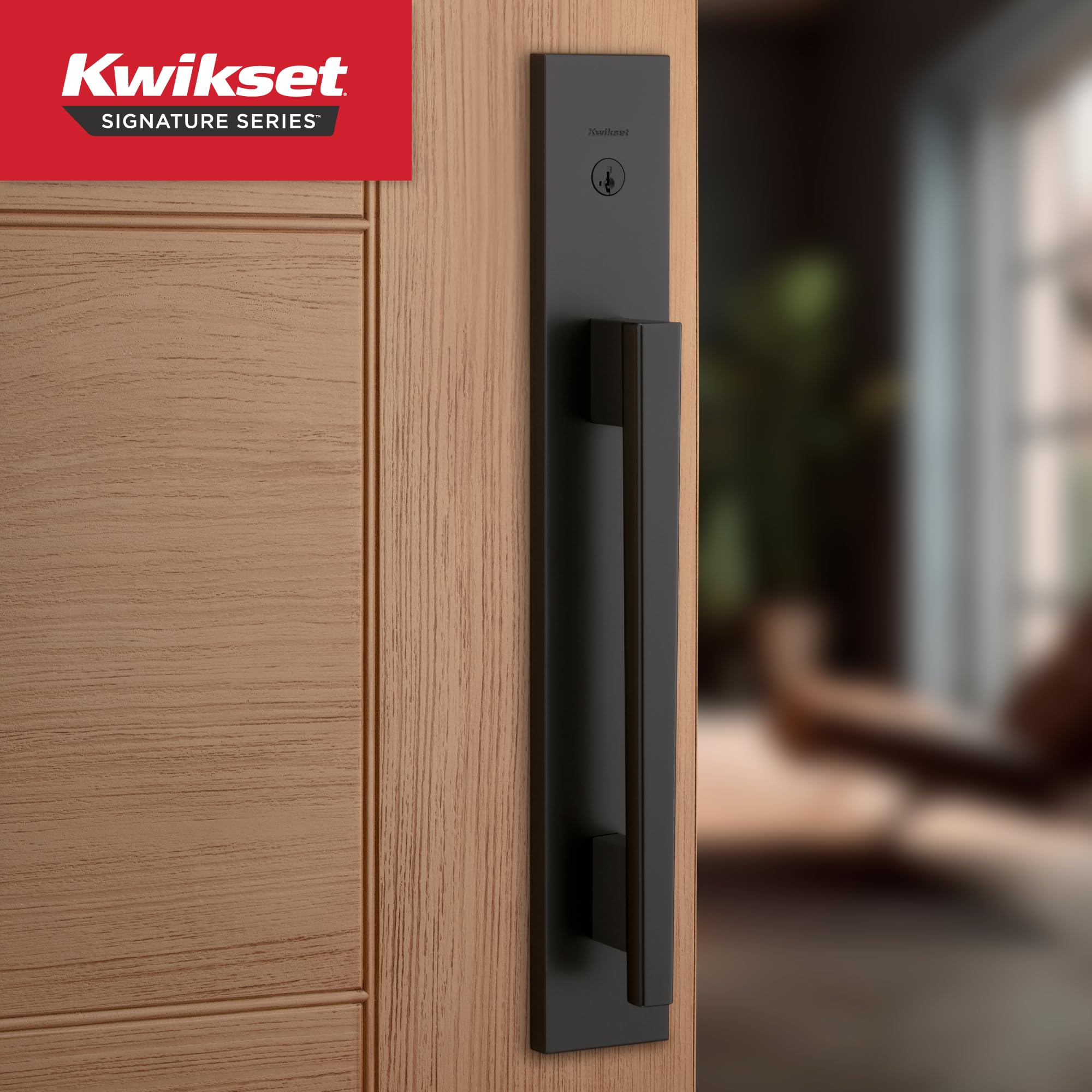 Kwikset Careus - Juego de manija y cerrojo de seguridad para puerta delantera, juego de manijas de puerta de entrada exterior con palanca reversible interior, negro mate, resistente a las púas
