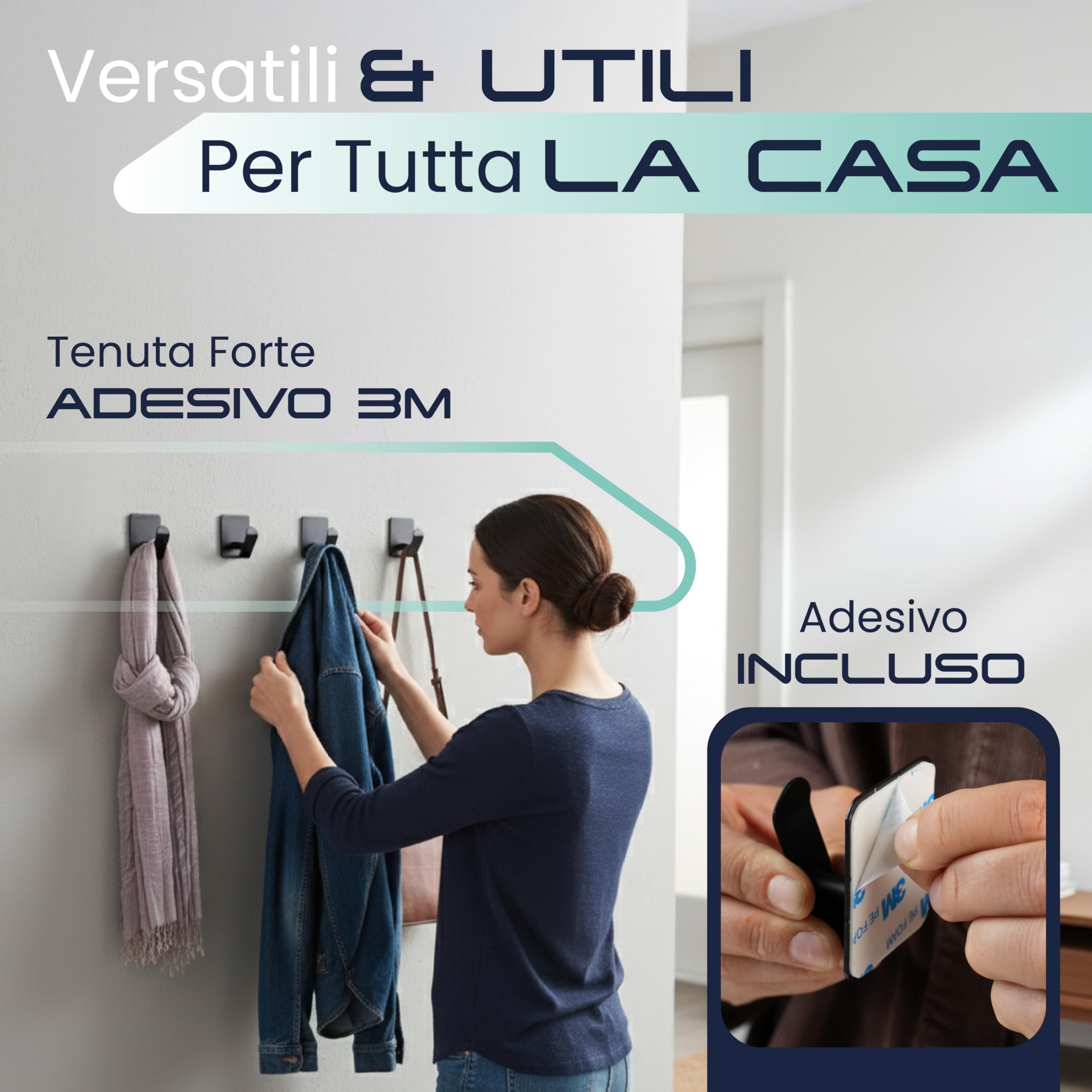 Generico Ganci Adesivi In Acciaio Inox 3M Resistenti Impermeabili Per Tutta la Casa Set 4