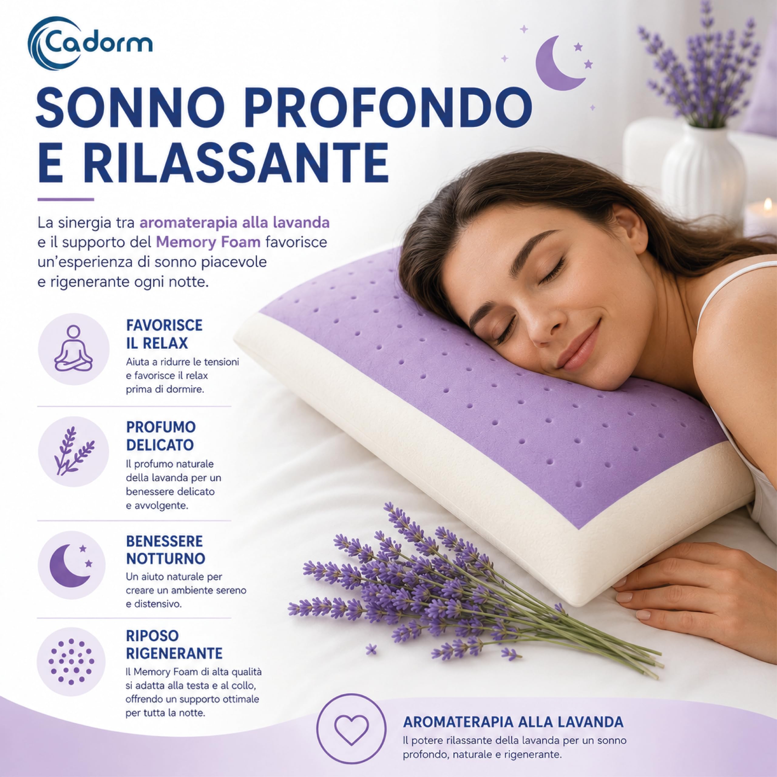 Cuscino Memory Foam Lavanda Forato 70x40x14 cm