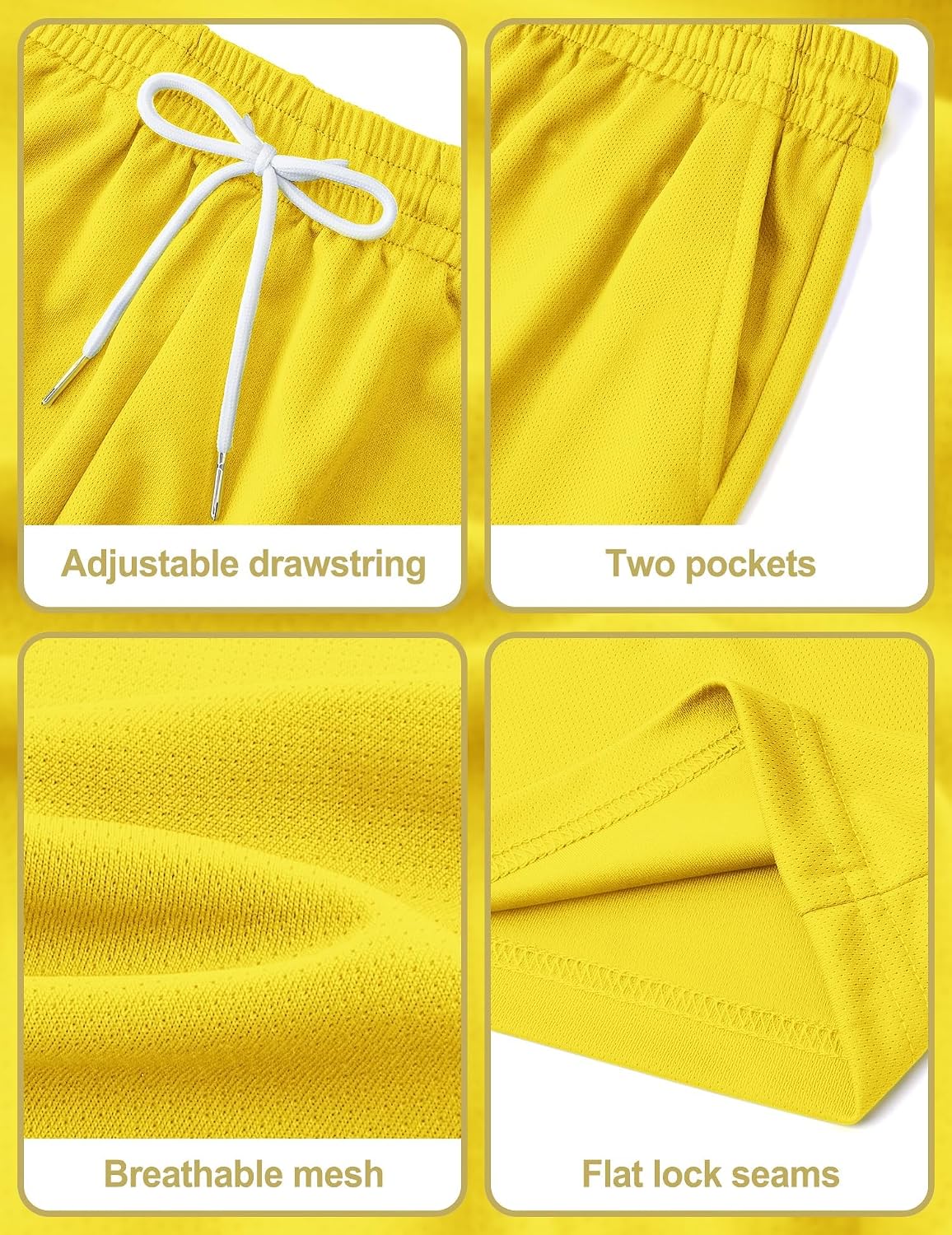 Boys Athletic Shorts Basketball Soccer Shorts Mesh Quick Dry Running Gym Sports Clothes for Teen Youth Yellow 14-16 Years