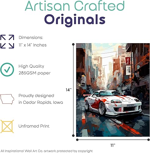 Miniatura 2 de Inspirational Wall Art Co. - Póster de Toyota Supra 1994 - Póster de automóvil para habitación de niños - Decoración de pared de coche - Decoración